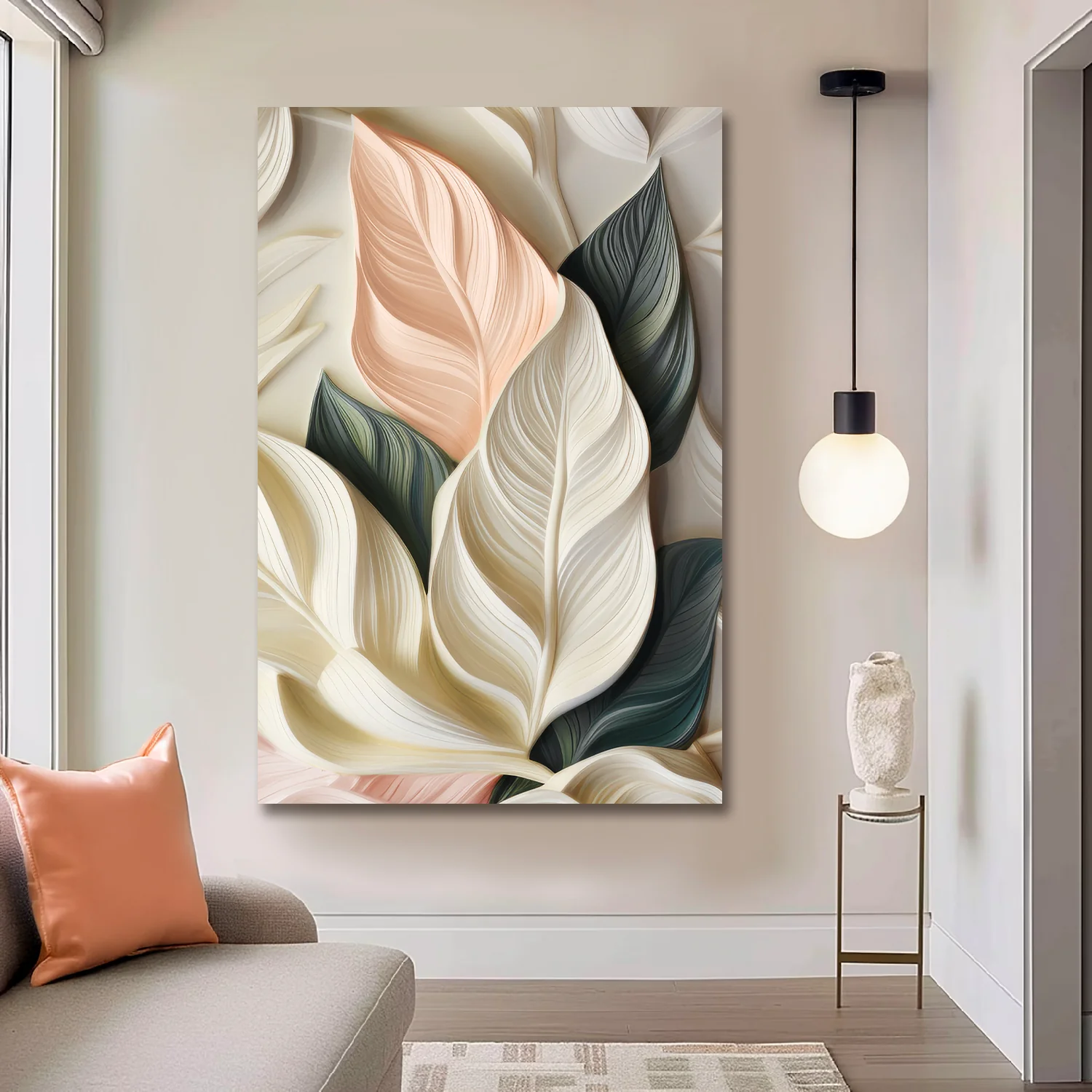 Elegant 3D Pastel Leaf Wall Art - Image 2