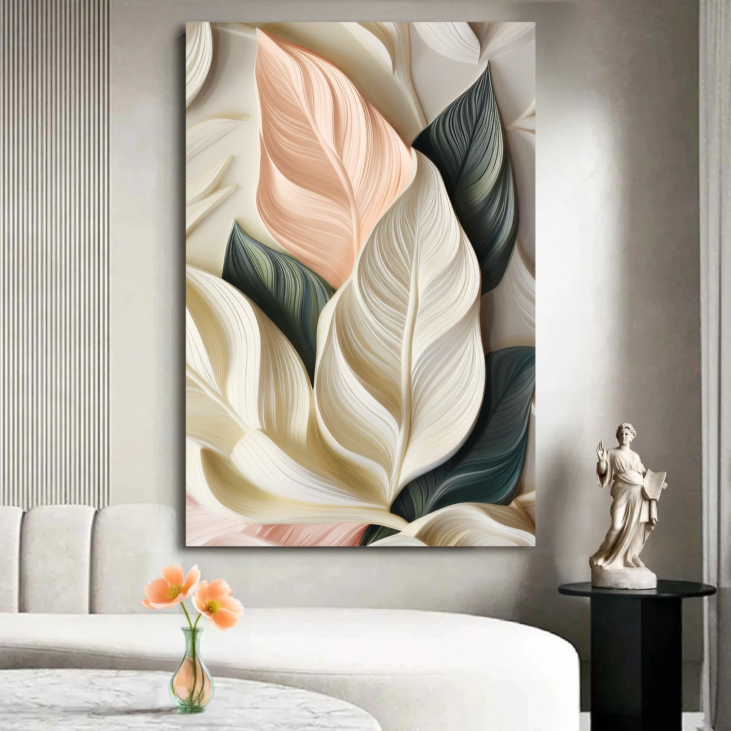 Elegant 3D Pastel Leaf Wall Art - Image 3
