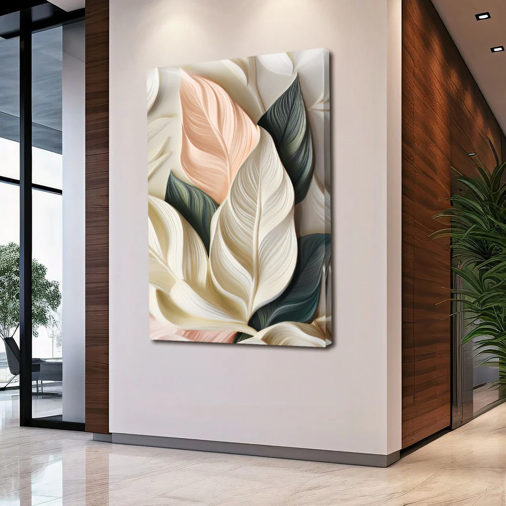 Elegant 3D Pastel Leaf Wall Art - Image 4