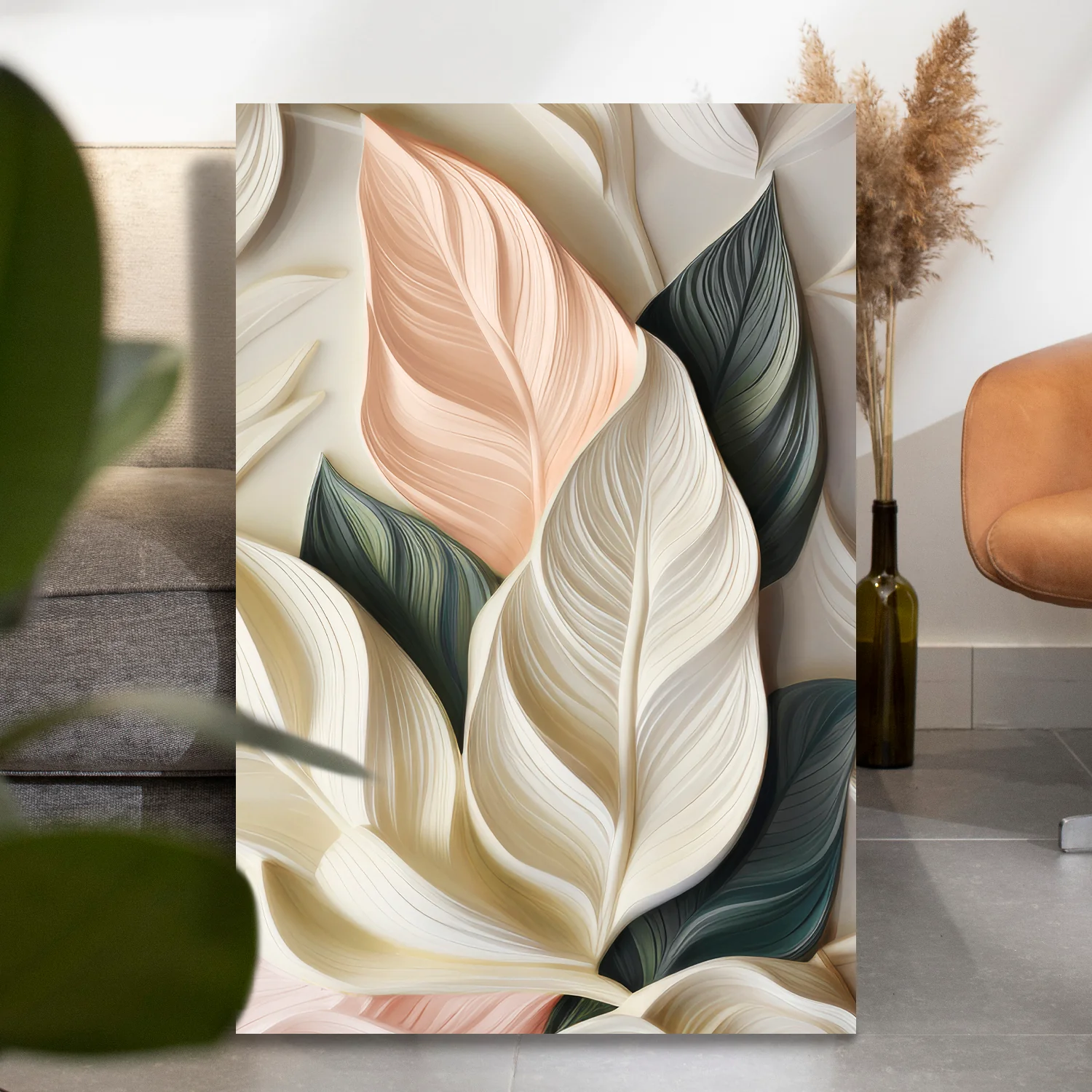 Elegant 3D Pastel Leaf Wall Art - Image 5