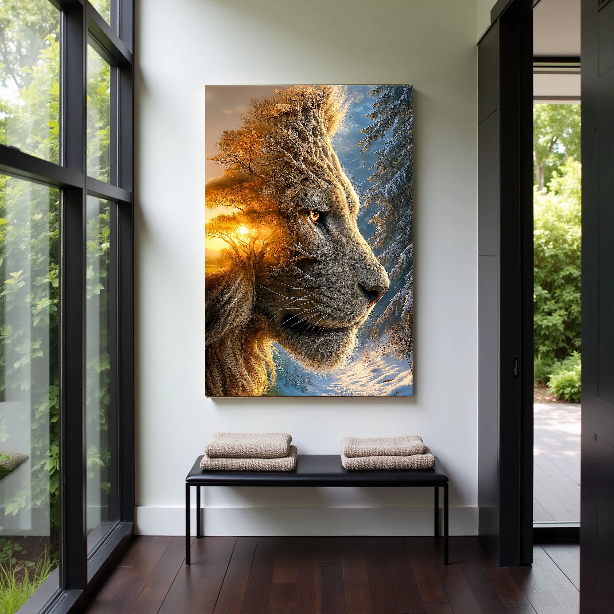 Lion Winter Summer Surrealism Wall Art - Image 3
