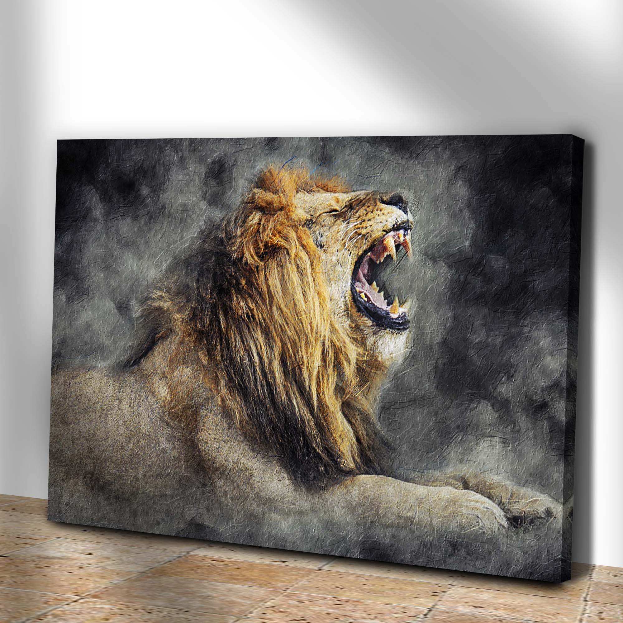 Lion Yawn Painting Canvas Wall Art - Image 3