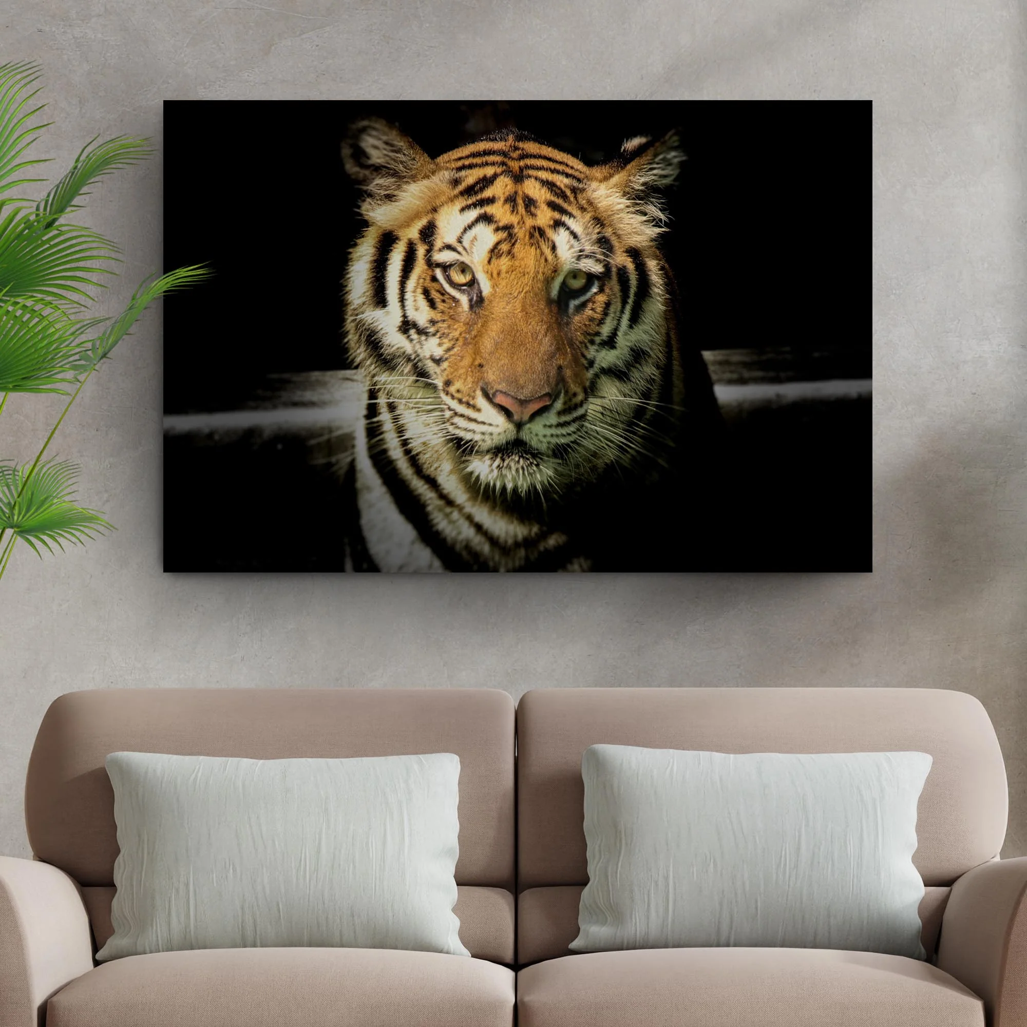 Lurking Tiger In The Dark Canvas Wall Art - Image 2