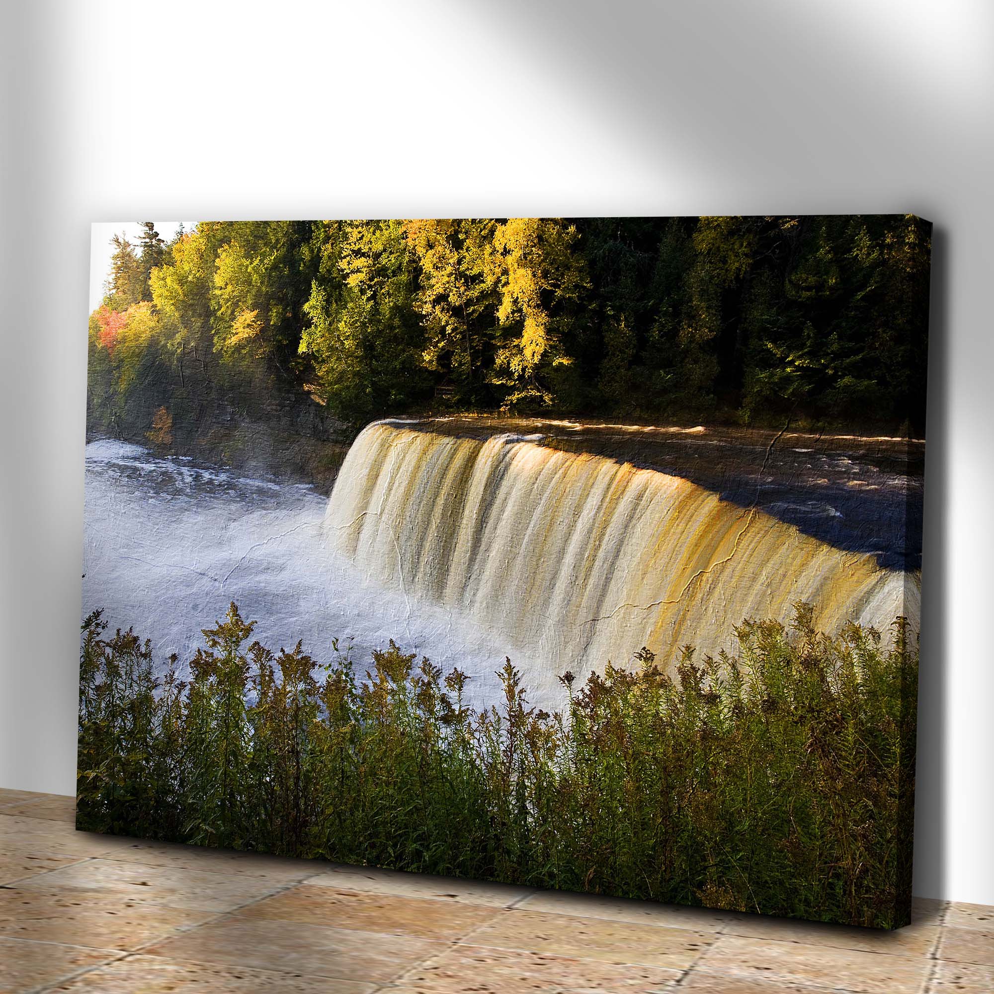 Michigan Autumn Waterfall Rapids Canvas Wall Art - Image 2