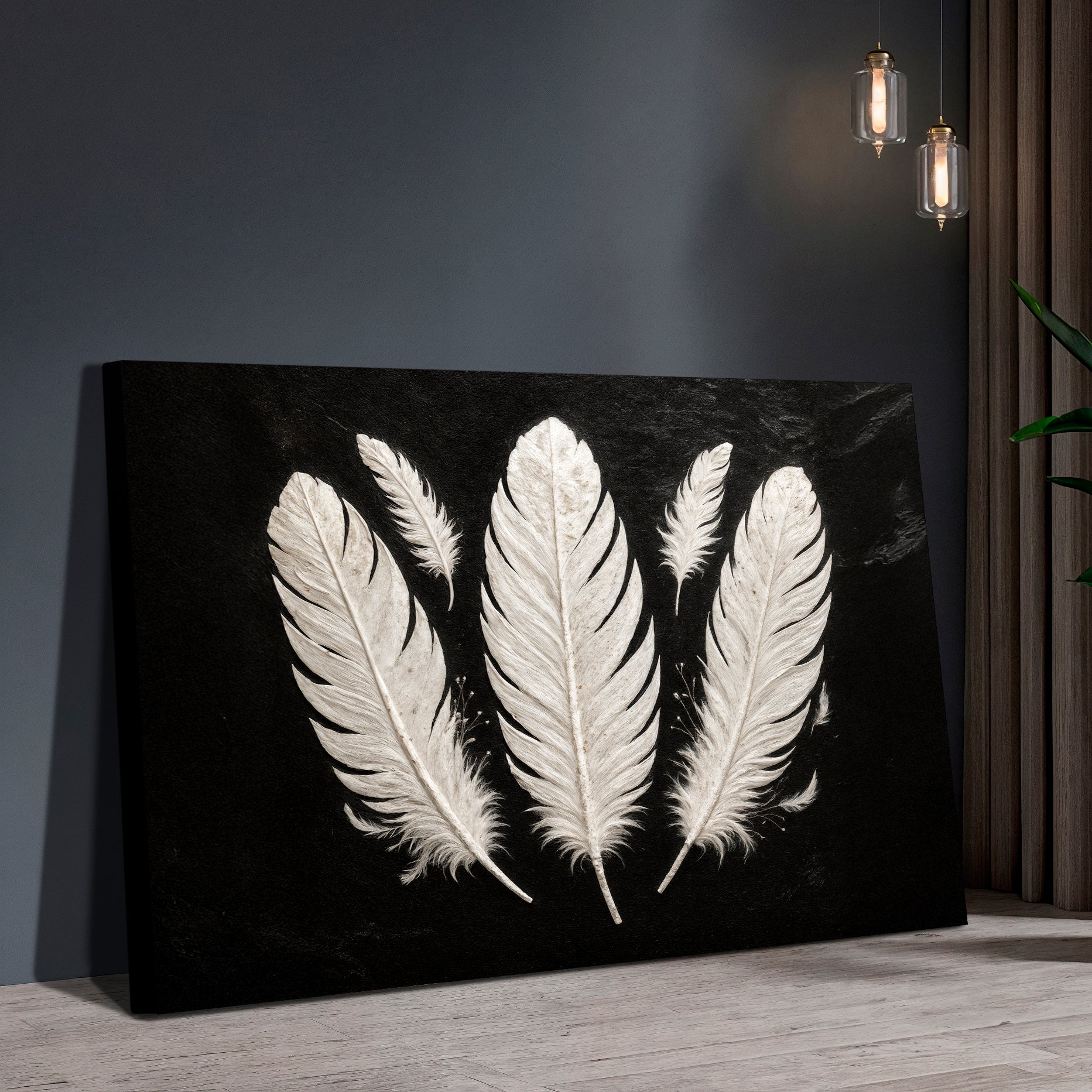 Minimalist Monochrome Feather Wall Art - Image 2