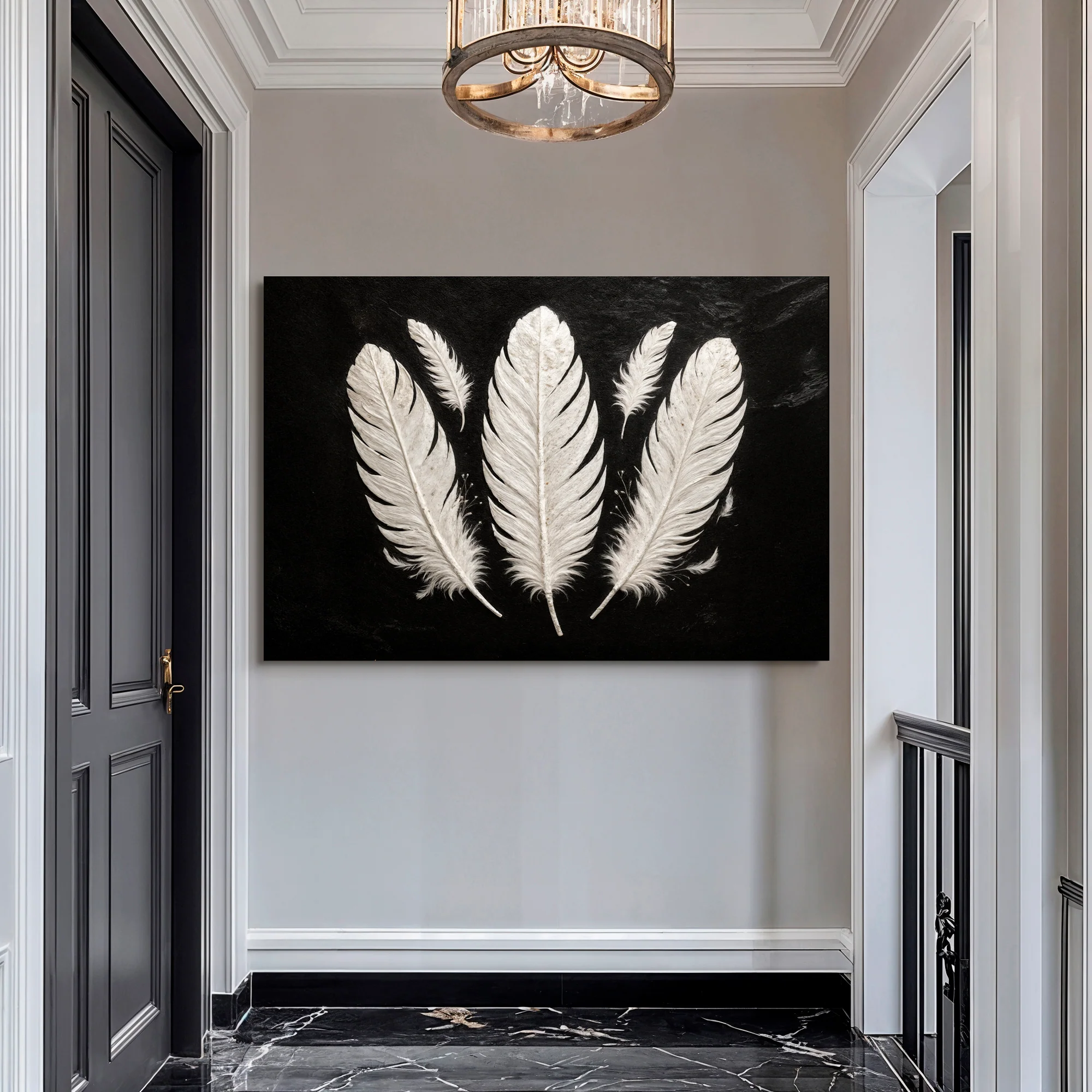 Minimalist Monochrome Feather Wall Art - Image 5