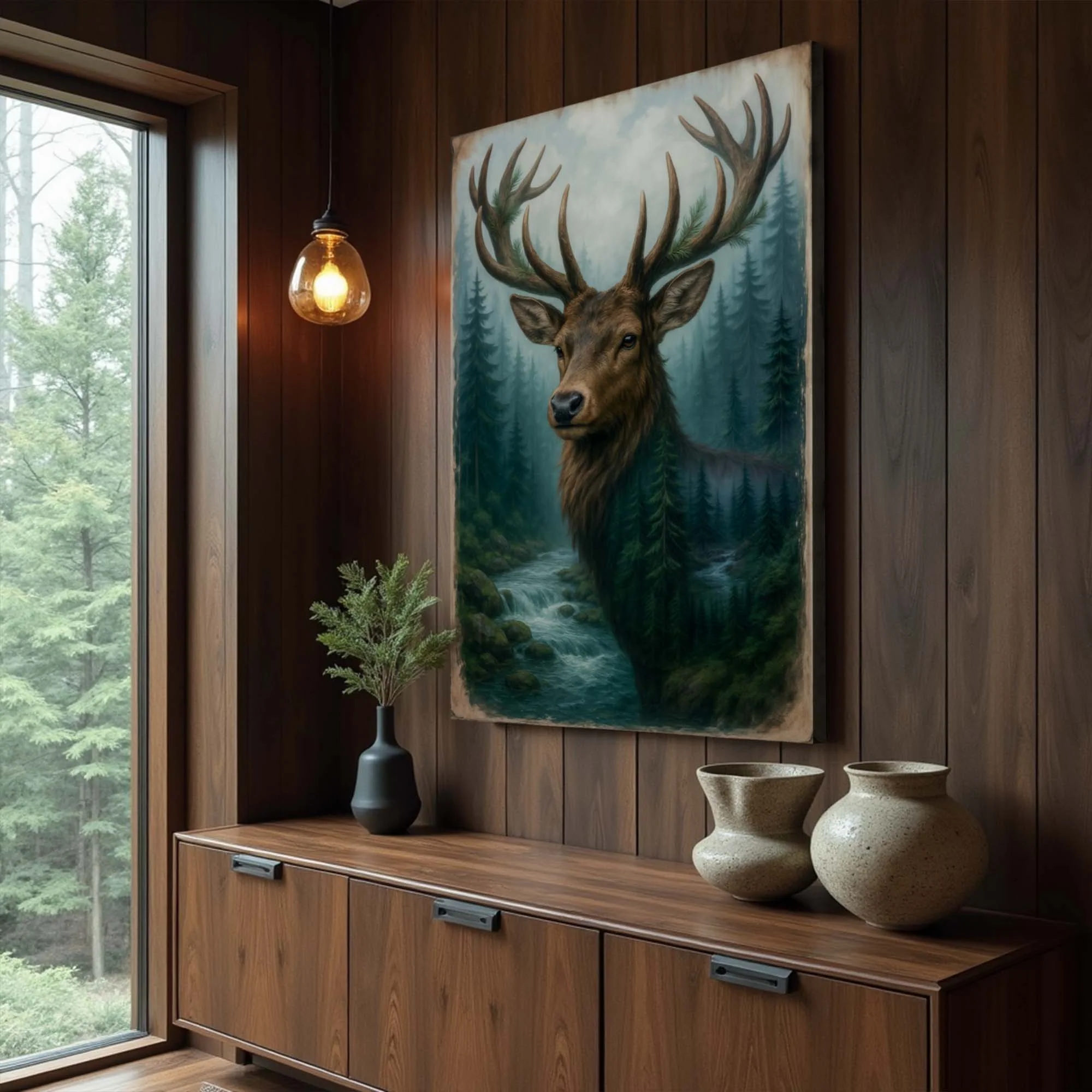 Misty Stag Double Exposure Wall Art - Image 2