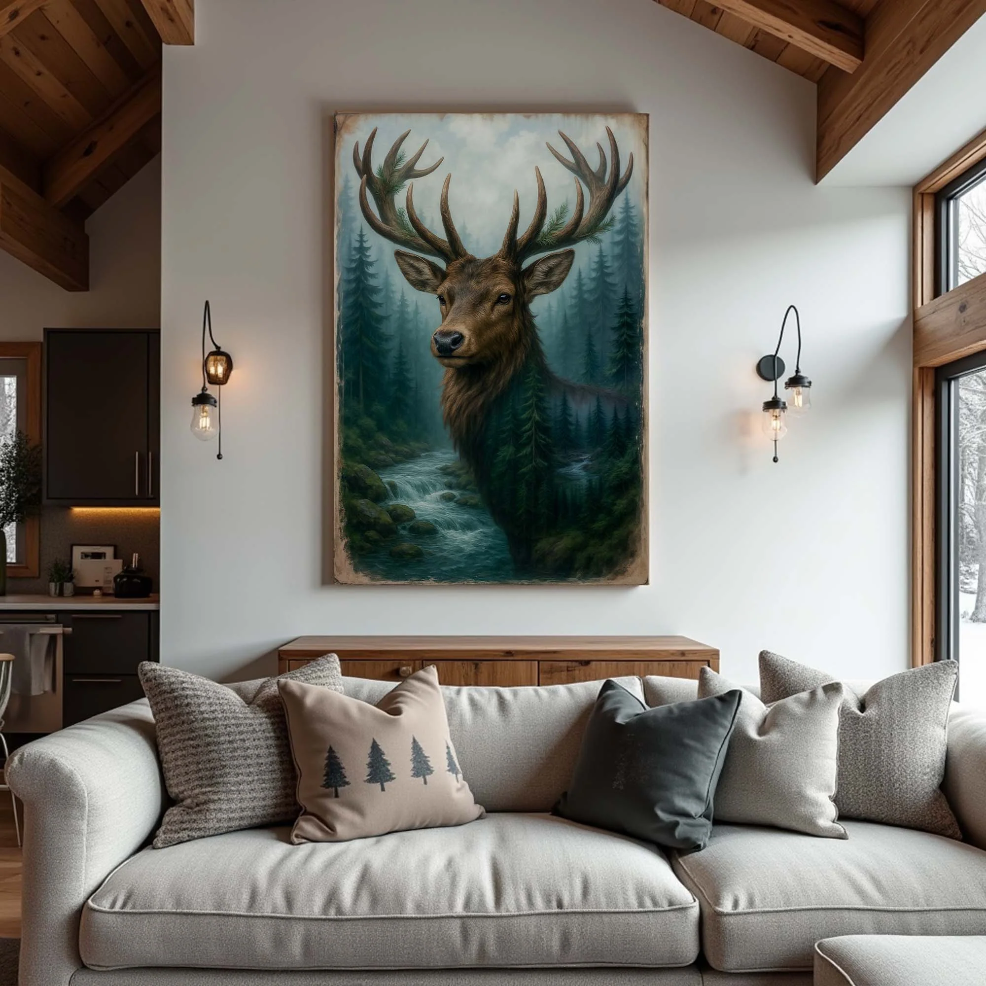 Misty Stag Double Exposure Wall Art - Image 3
