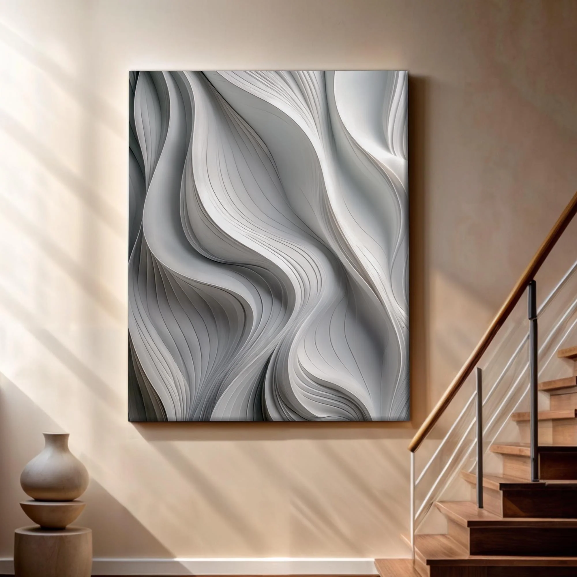 Modern Monochrome Waves Abstract Wall Art - Image 2