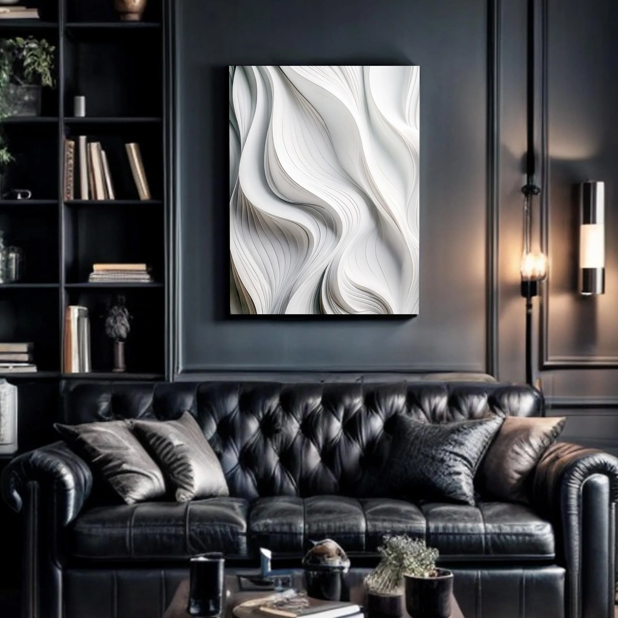 Modern Monochrome Waves Abstract Wall Art - Image 3