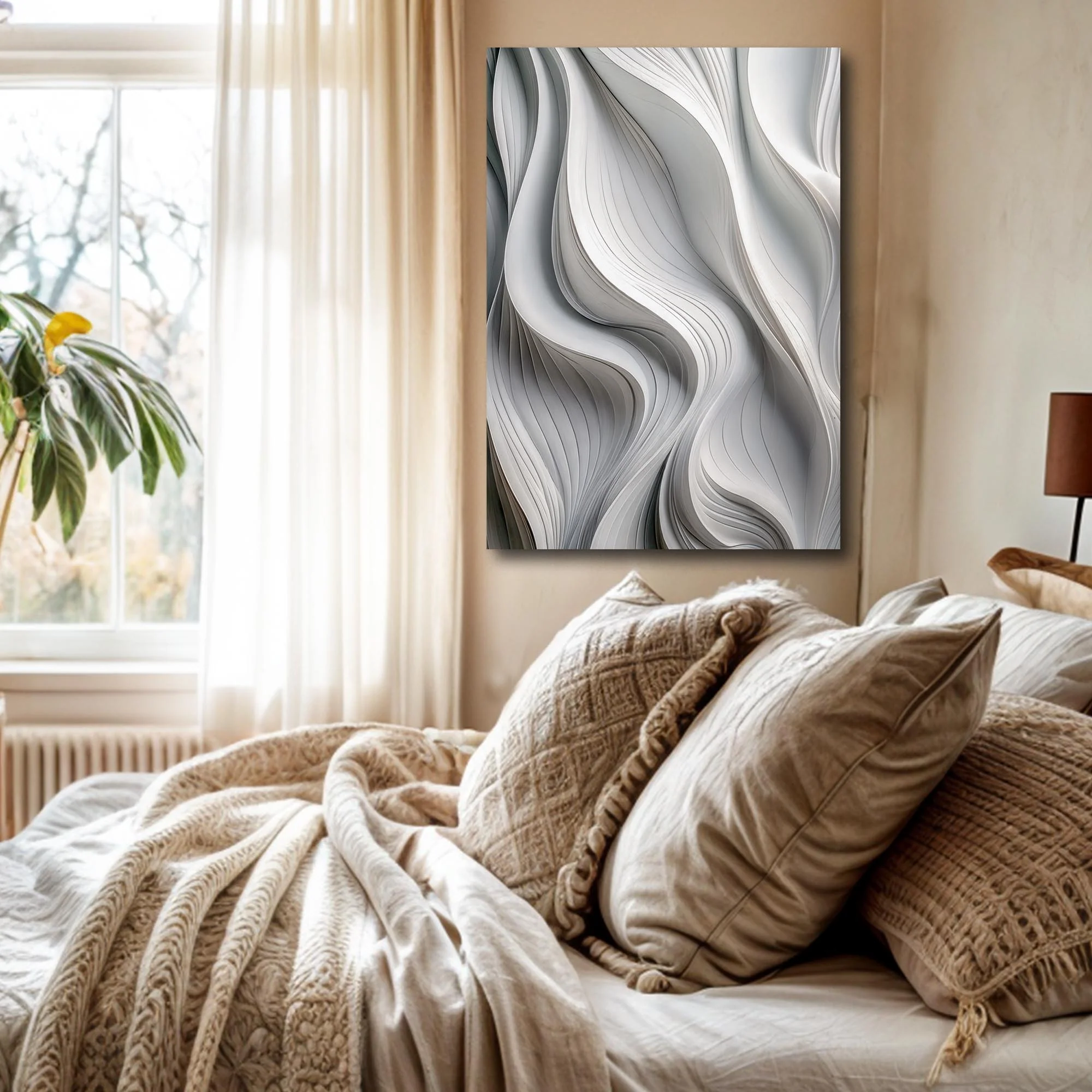 Modern Monochrome Waves Abstract Wall Art - Image 4