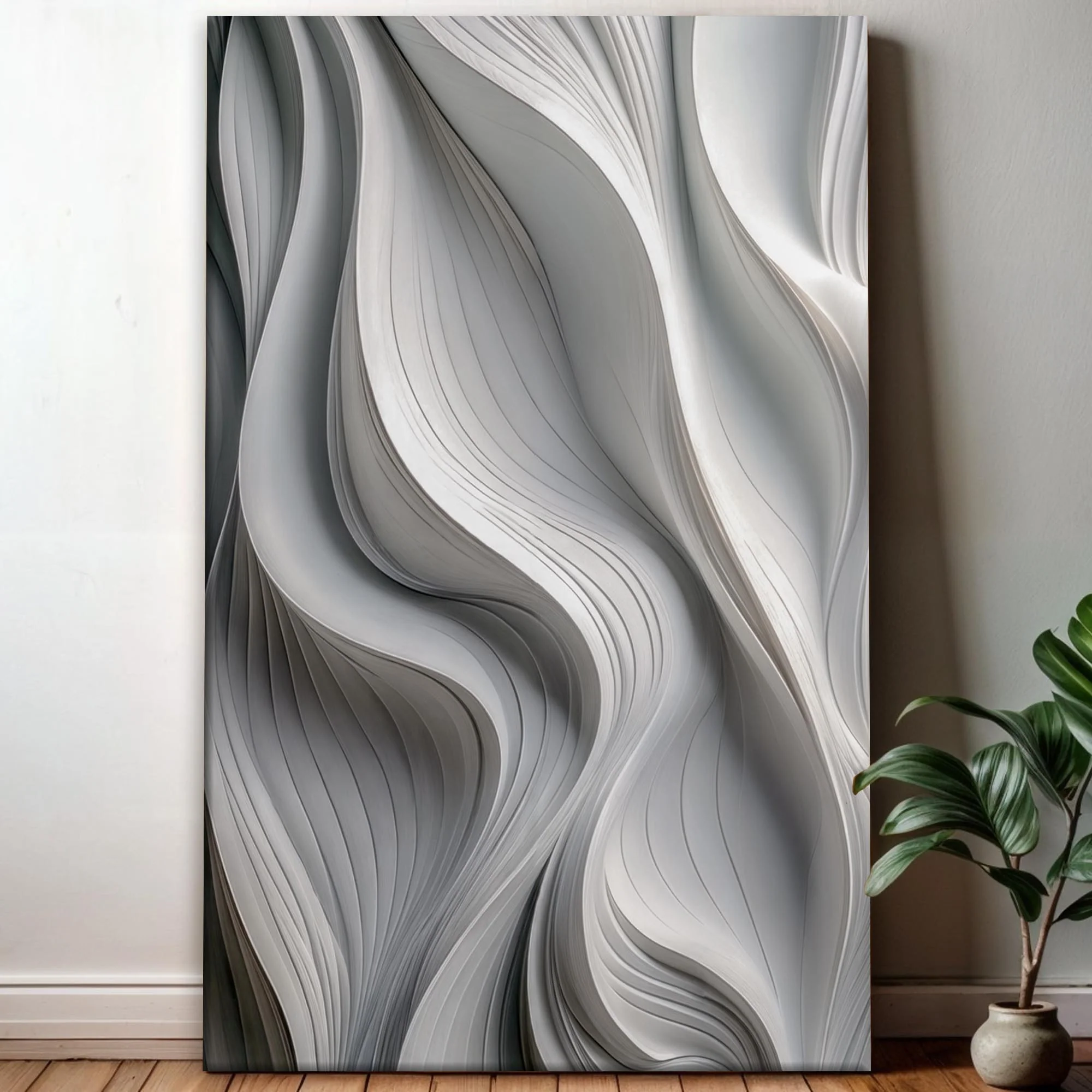 Modern Monochrome Waves Abstract Wall Art - Image 5