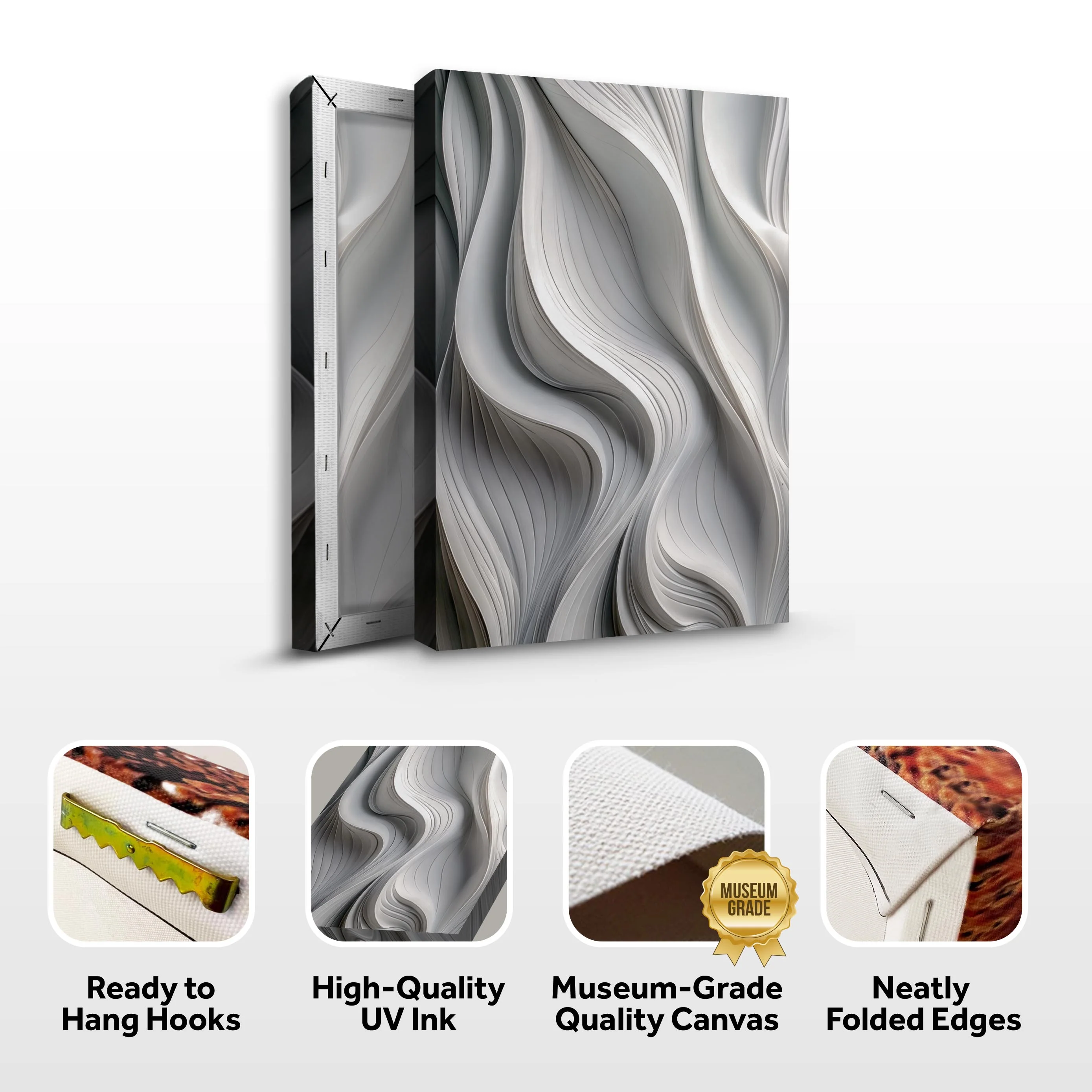 Modern Monochrome Waves Abstract Wall Art - Image 8