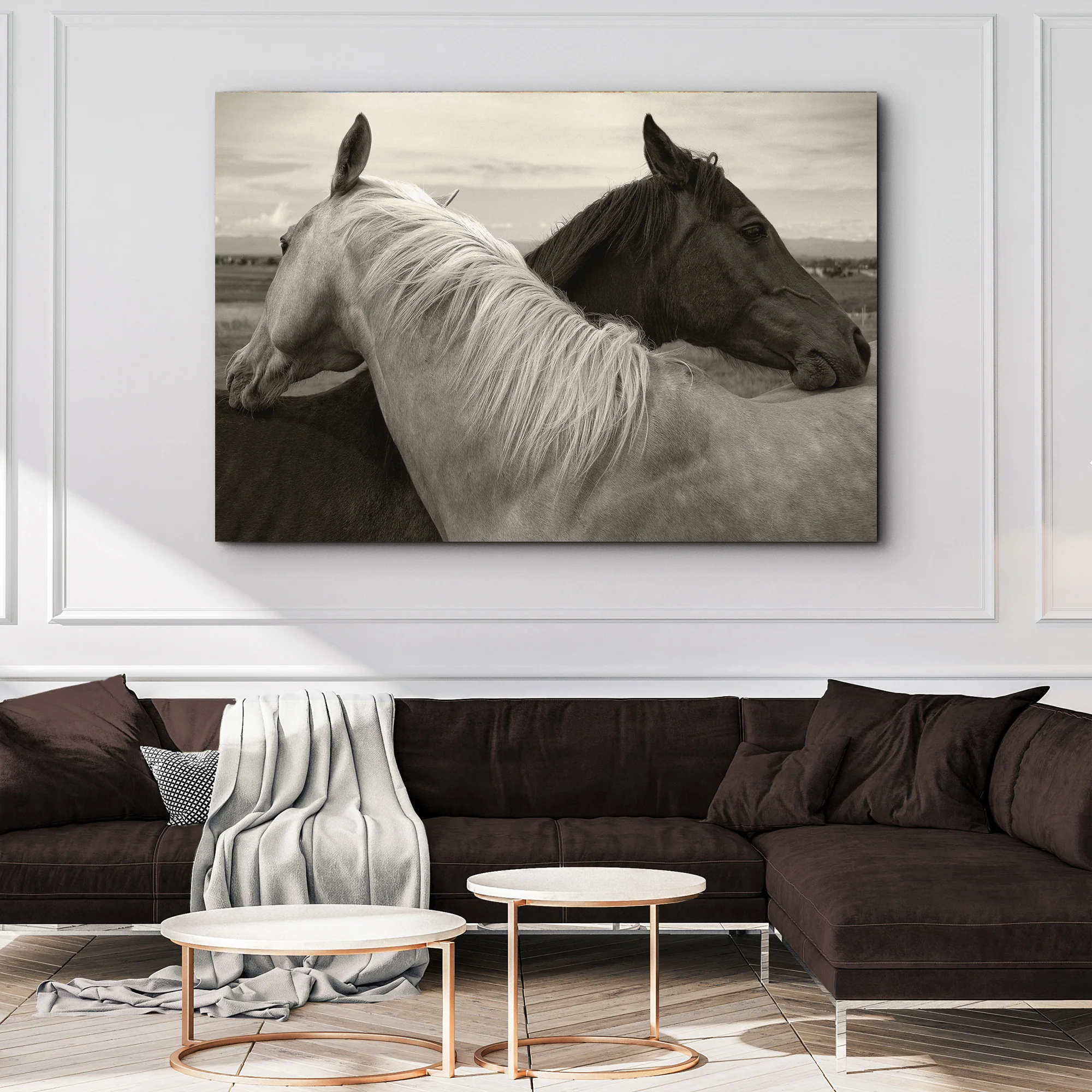 Monochrome Couple Horse Canvas Wall Art - Image 3