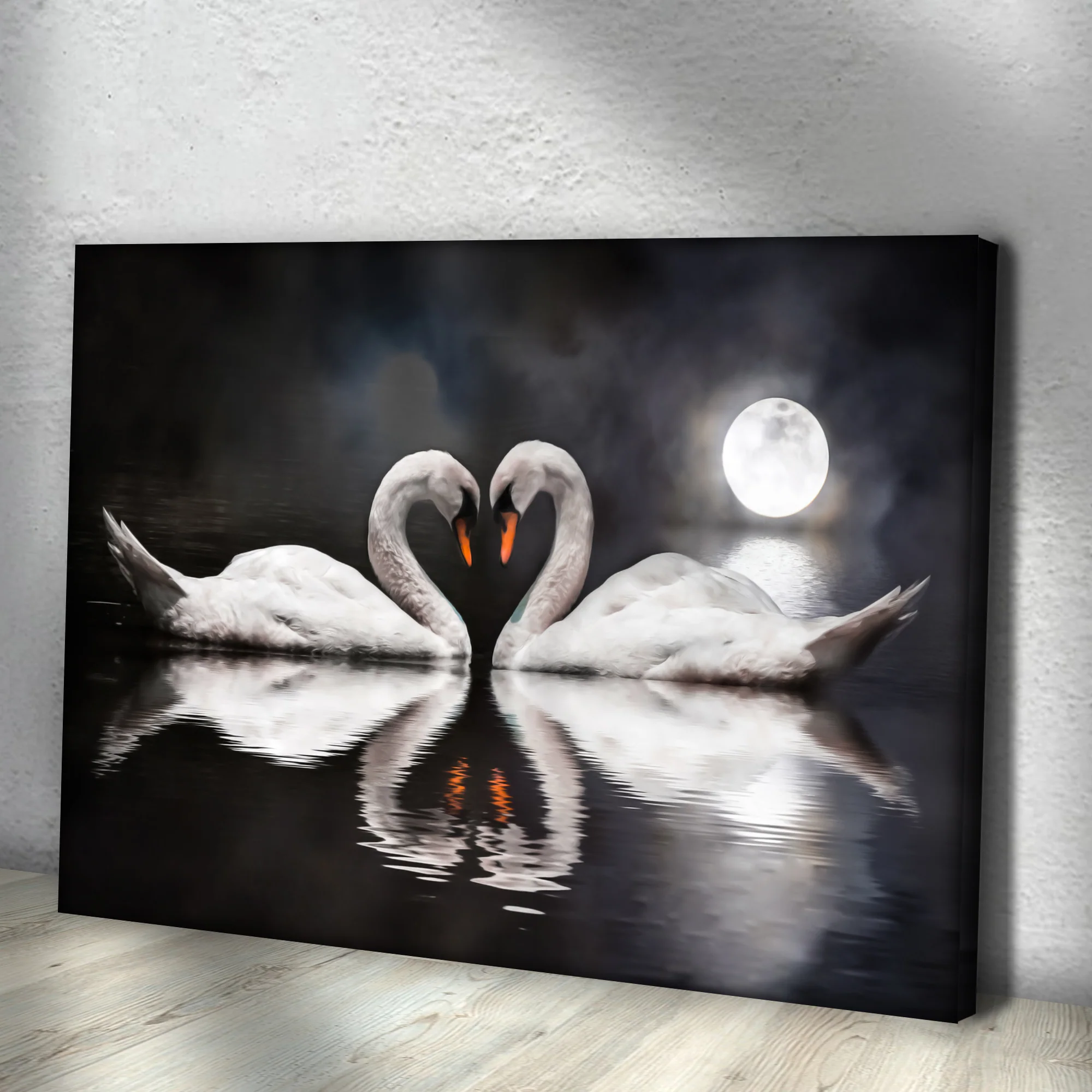 Moonlit Romantic Swan Canvas Wall Art - Image 3