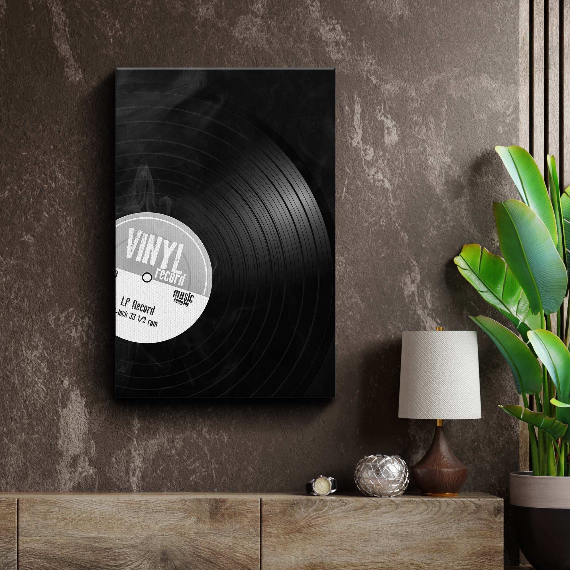 Music Equipment Vinyl Records Monochrome Canvas Wall Art - Image 3