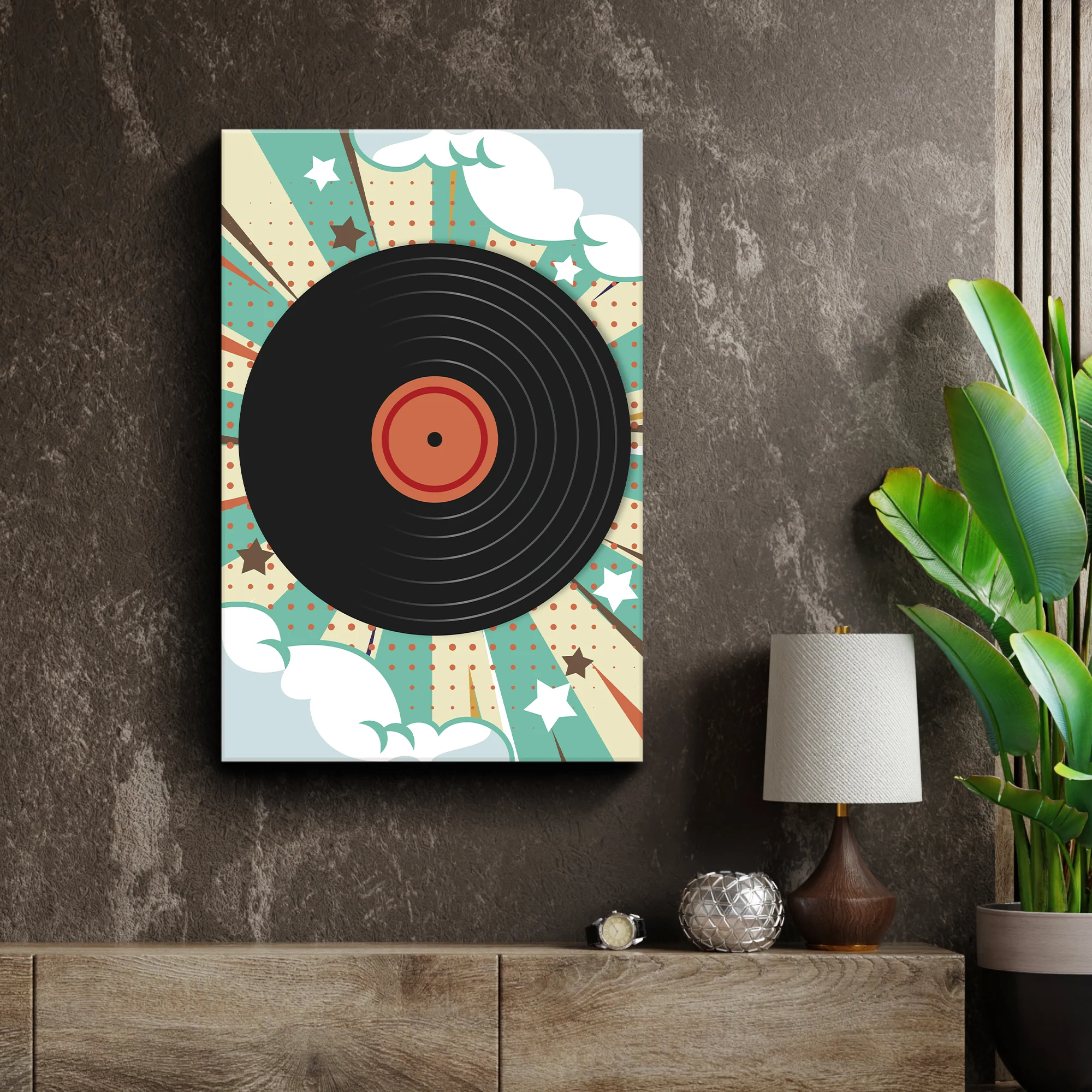 Music Equipment Vinyl Records Retro Canvas Wall Art - Image 3