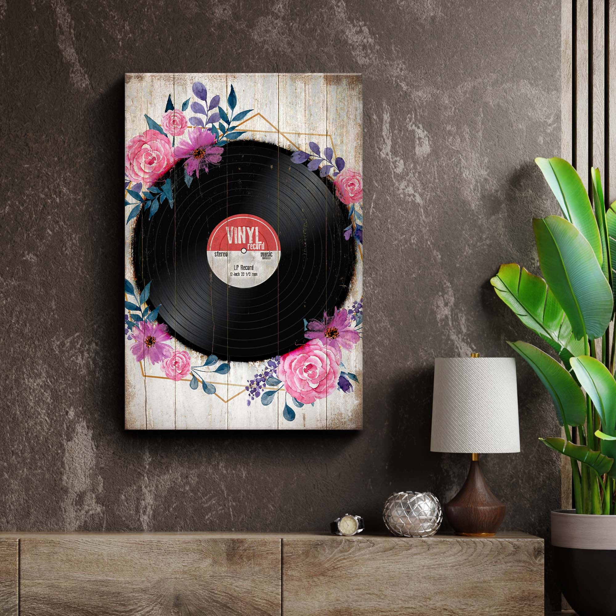 Music Equipment Vinyl Records Rustic Canvas Wall Art - Image 3