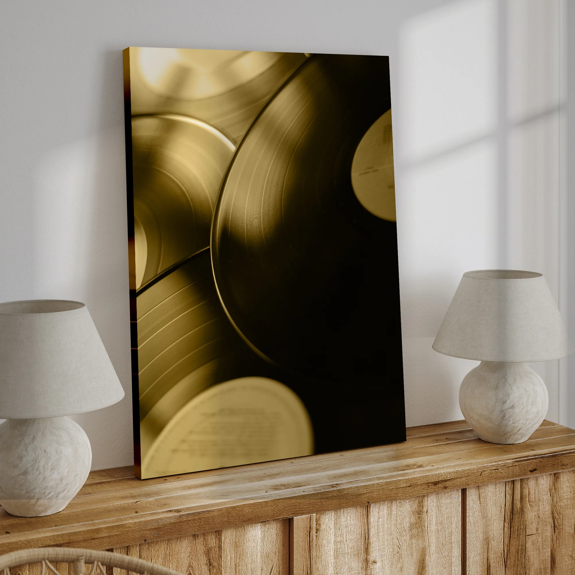 Music Equipment Vinyl Records Sepia Canvas Wall Art
