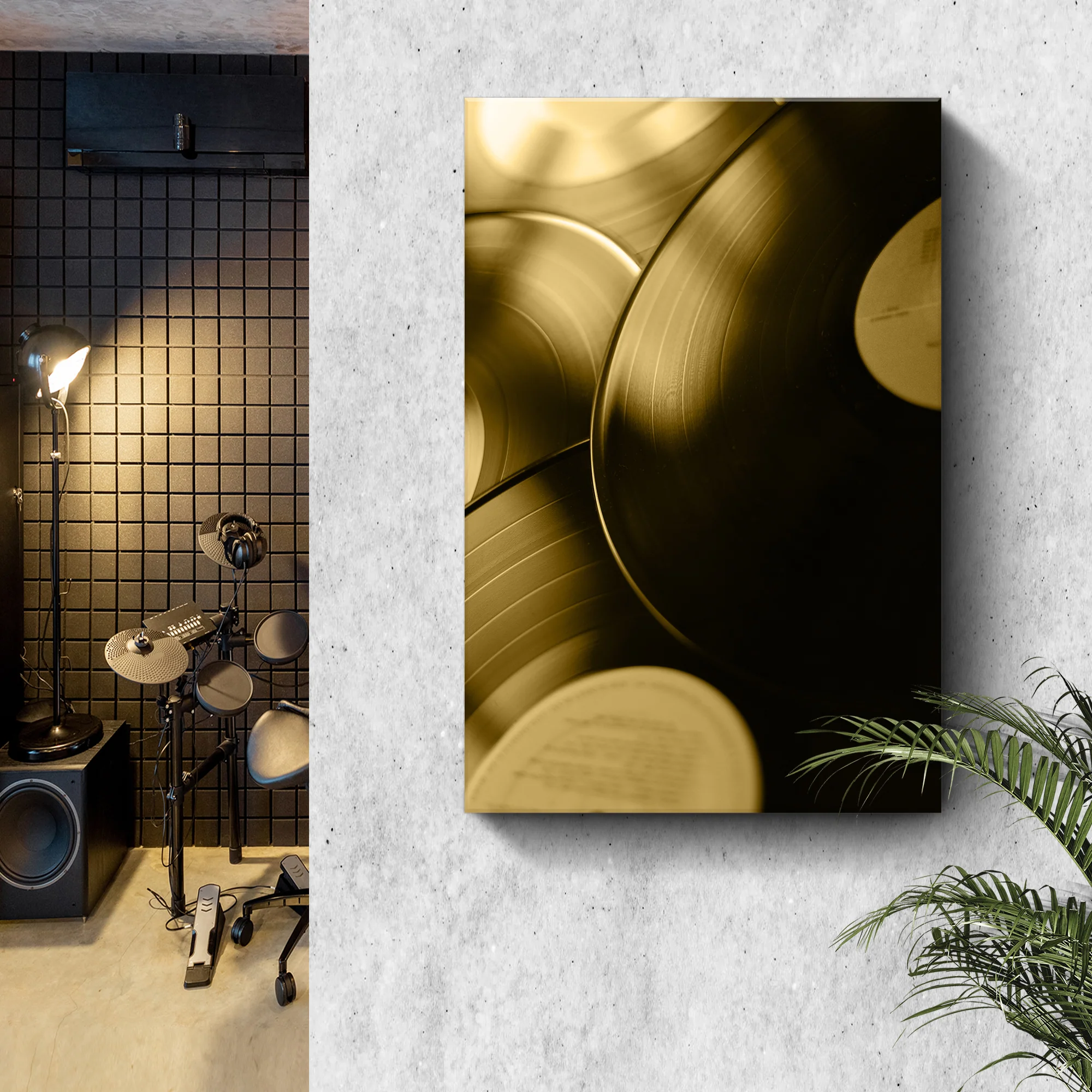 Music Equipment Vinyl Records Sepia Canvas Wall Art - Image 2