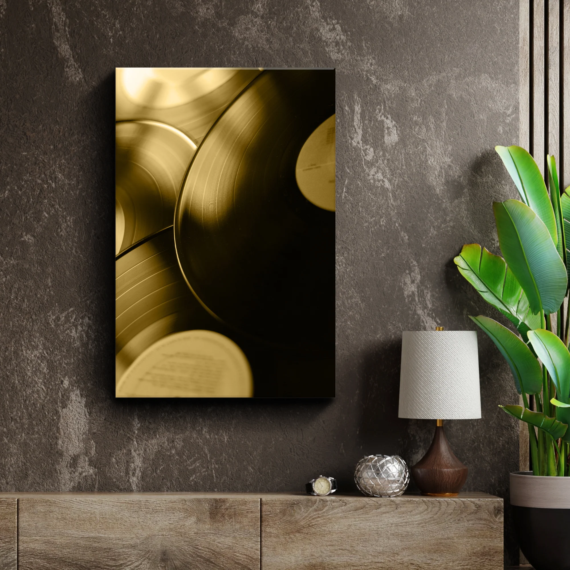 Music Equipment Vinyl Records Sepia Canvas Wall Art - Image 3