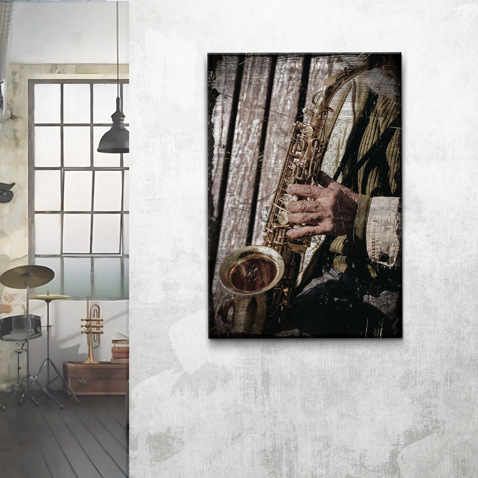 Music Genres Jazz Rustic Canvas Wall Art - Image 2