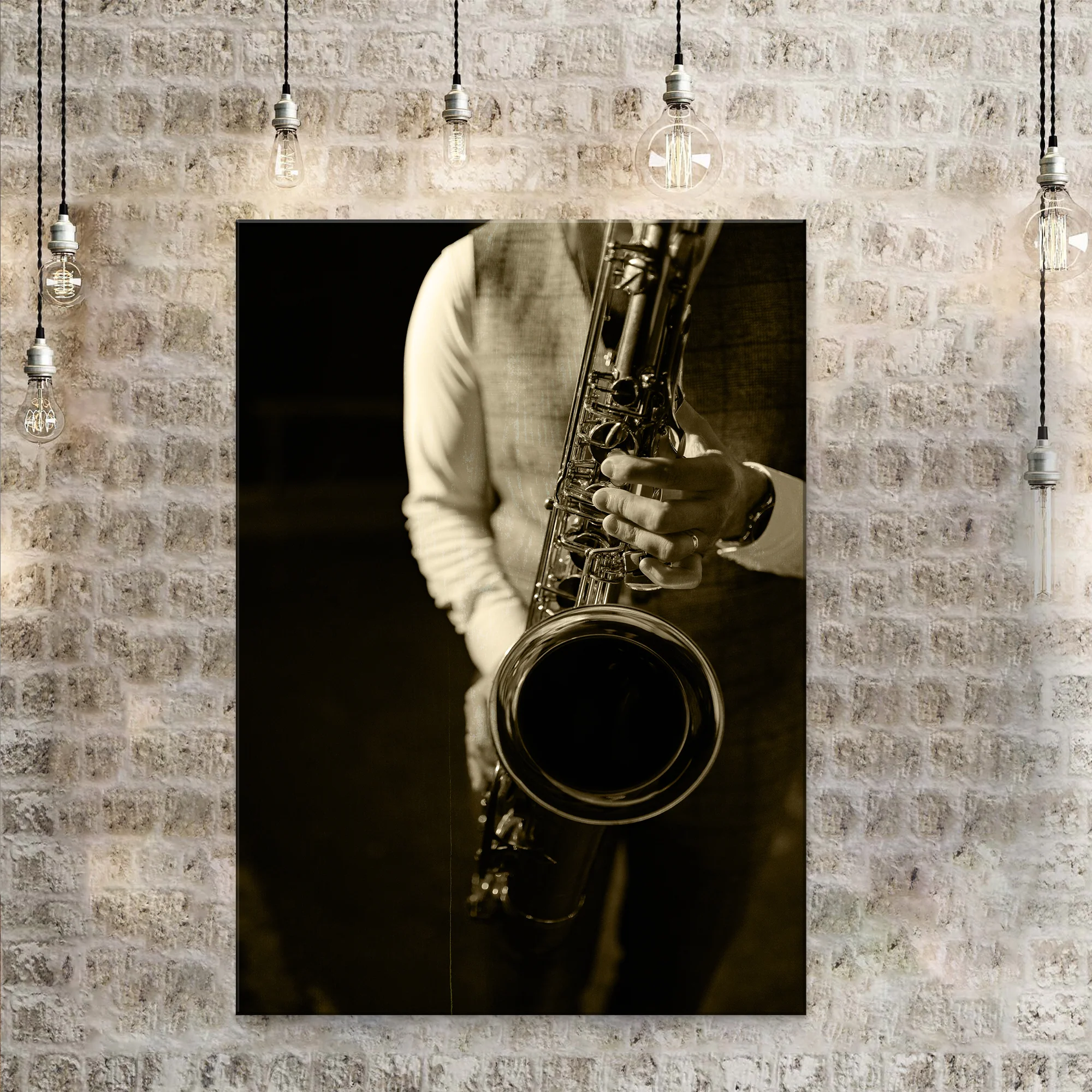 Music Genres Jazz Sepia Canvas Wall Art - Image 3