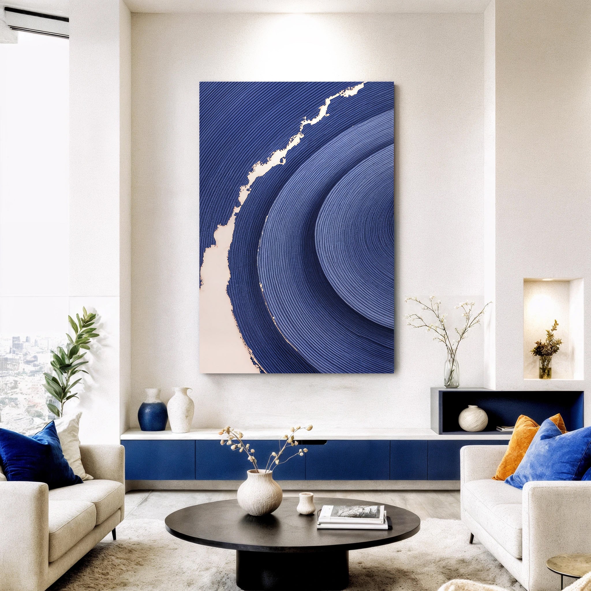 Navy Blue Acrylic Abstract Wall Art - Image 2