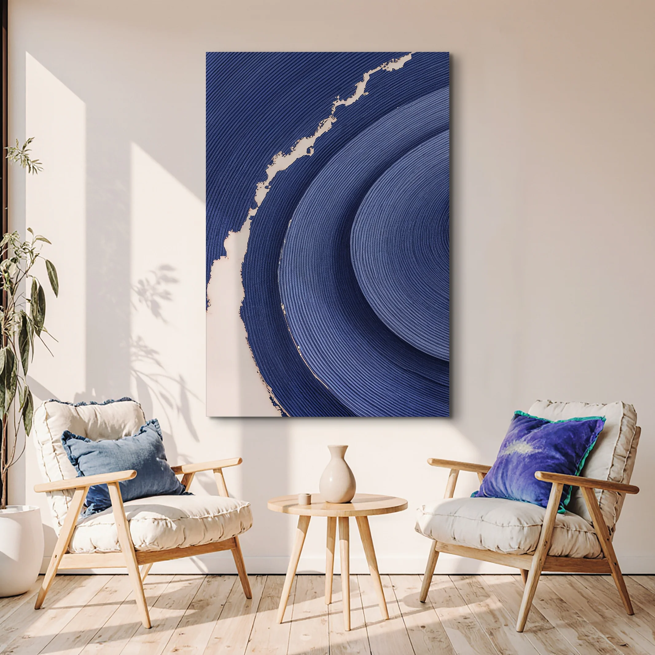 Navy Blue Acrylic Abstract Wall Art - Image 3