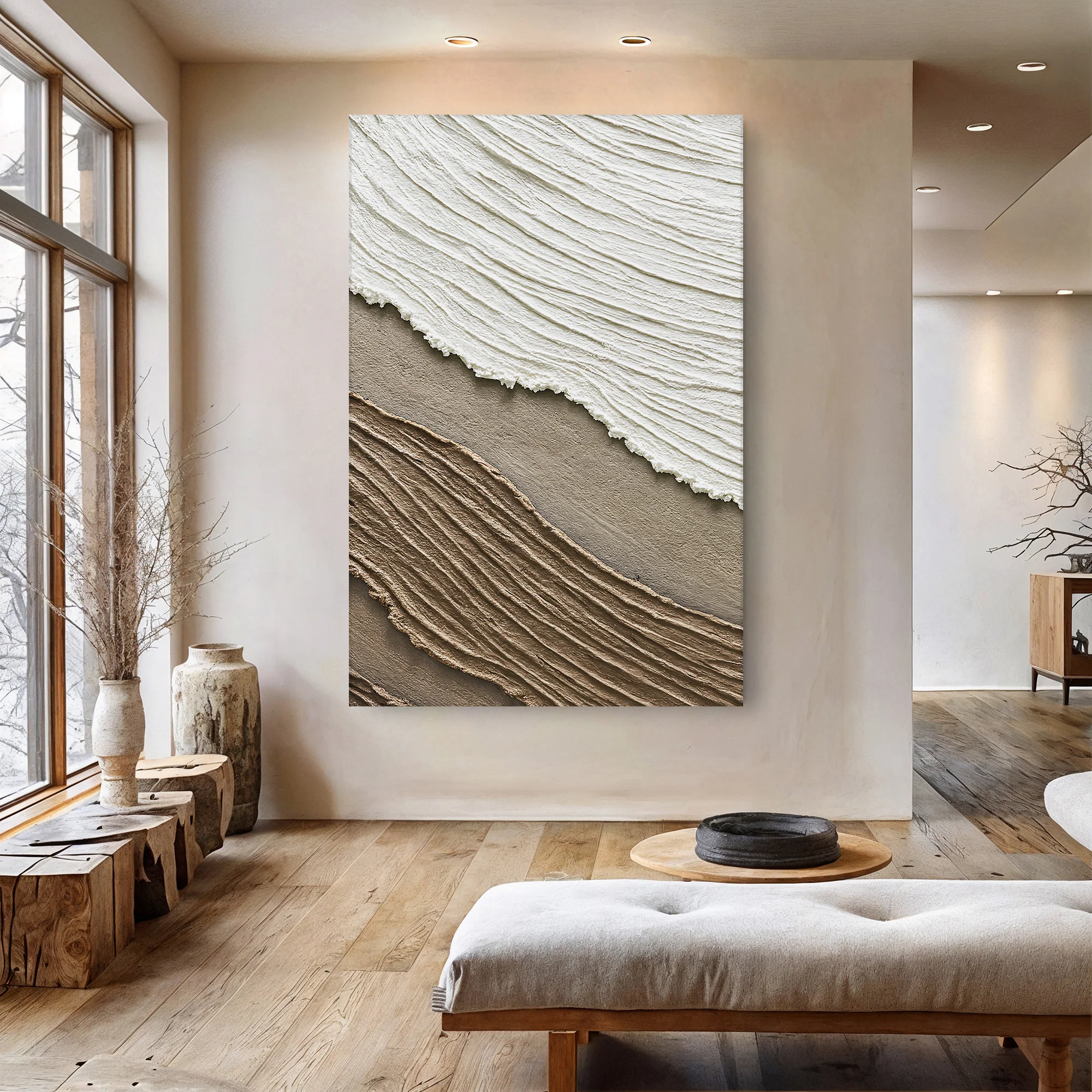Neutral Waves Abstract Wall Art - Image 2
