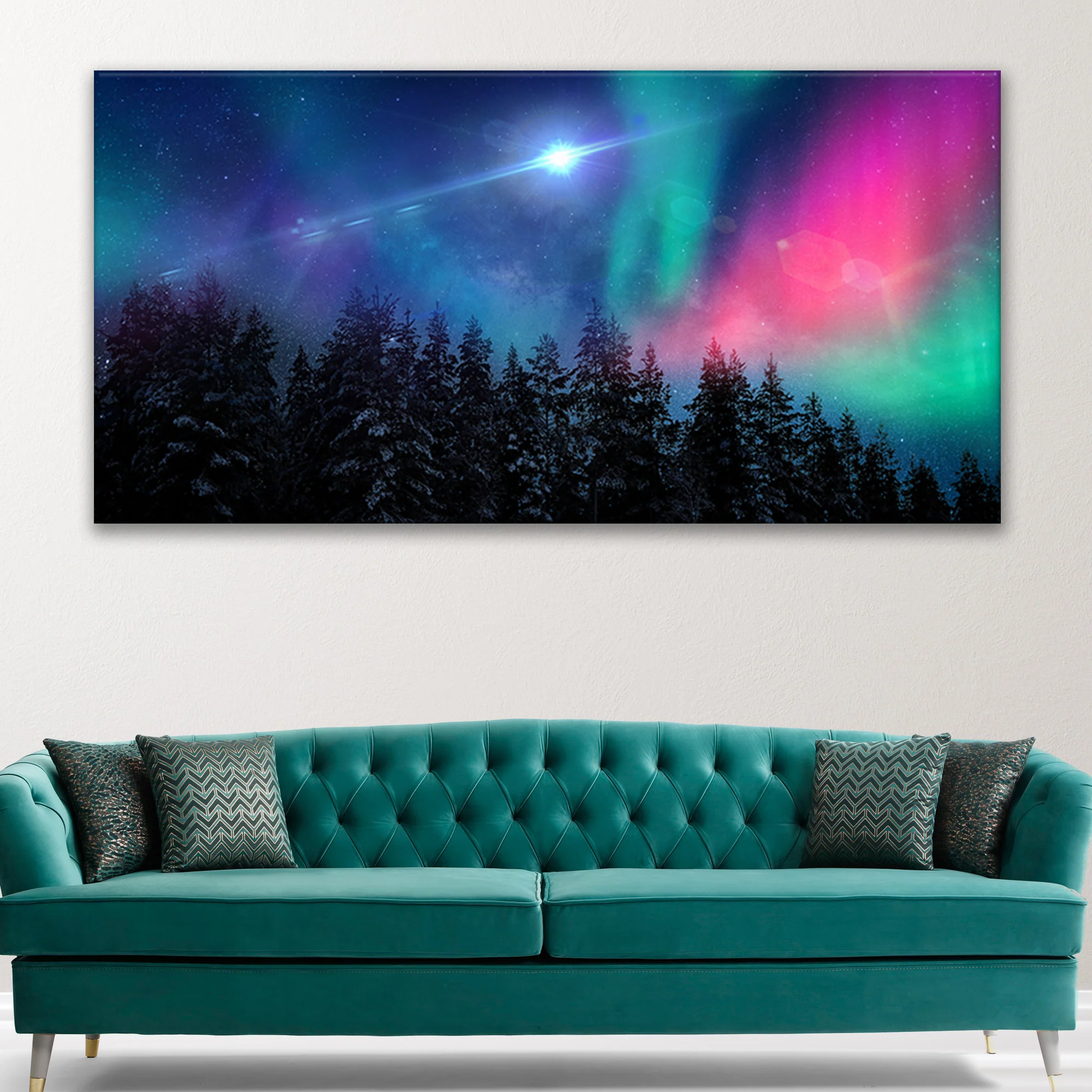 Northern Lights Capped Forest Canvas Wall Art - Image 3