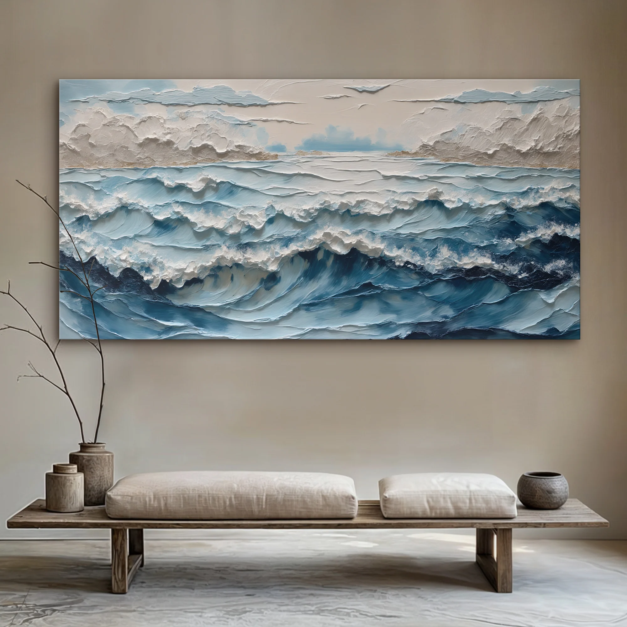 Ocean Embrace Impasto Wall Art - Image 2