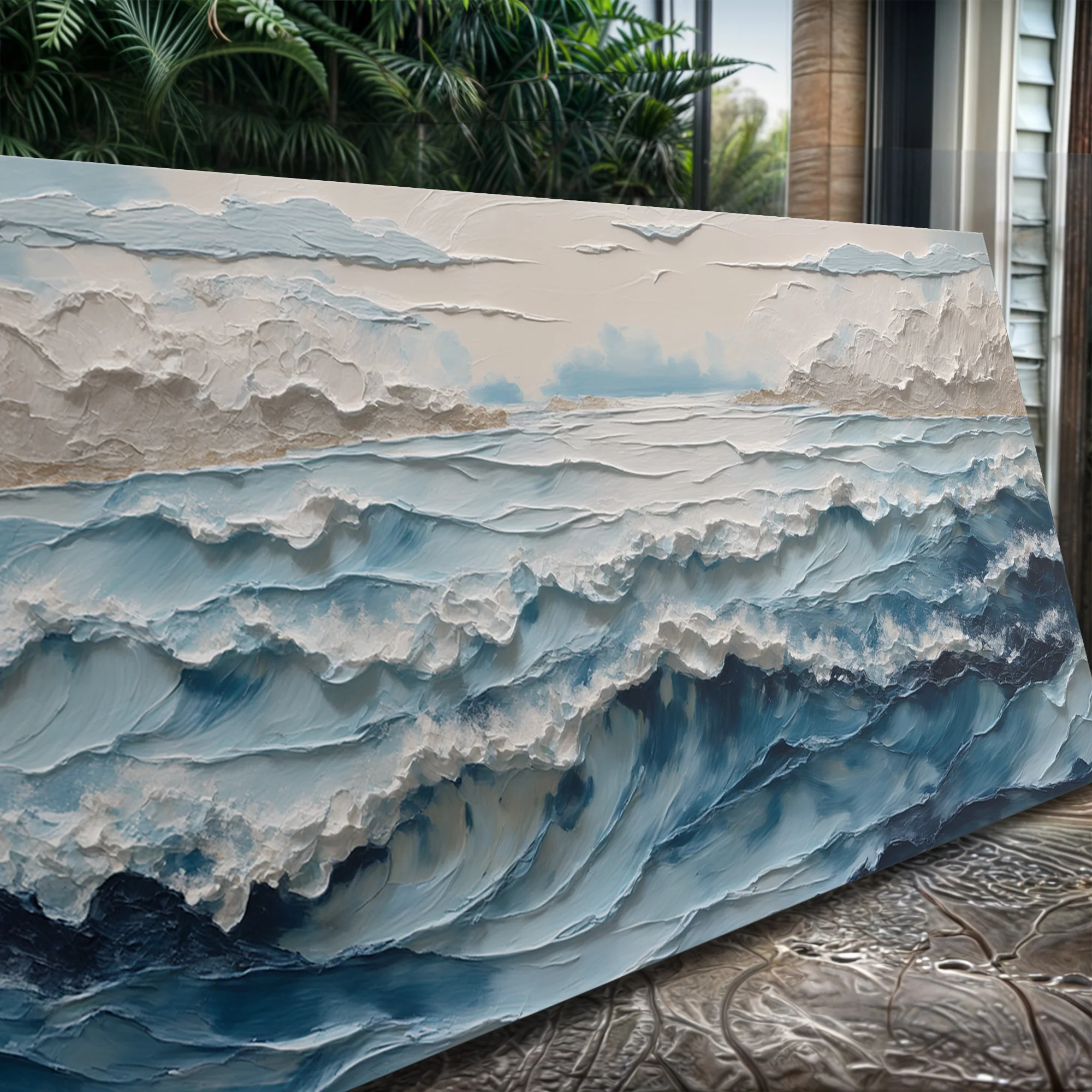 Ocean Embrace Impasto Wall Art - Image 5