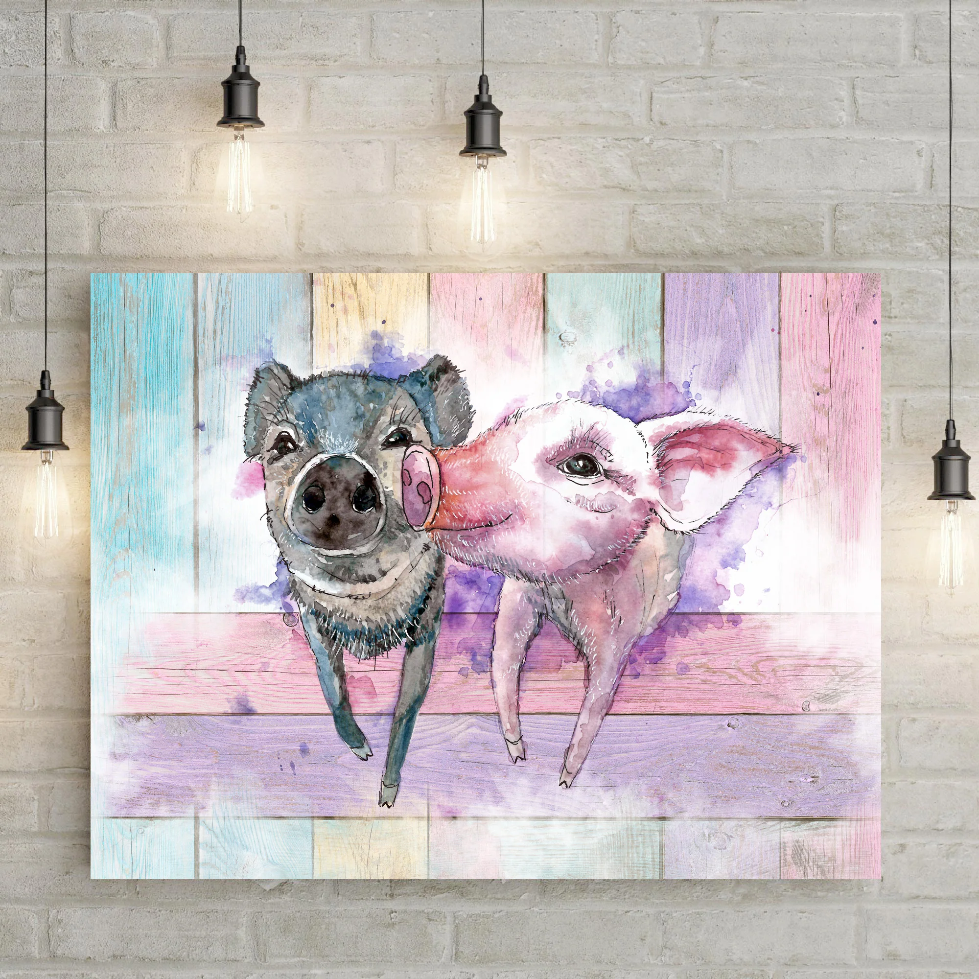 Pastel Funky Pigs Canvas Wall Art