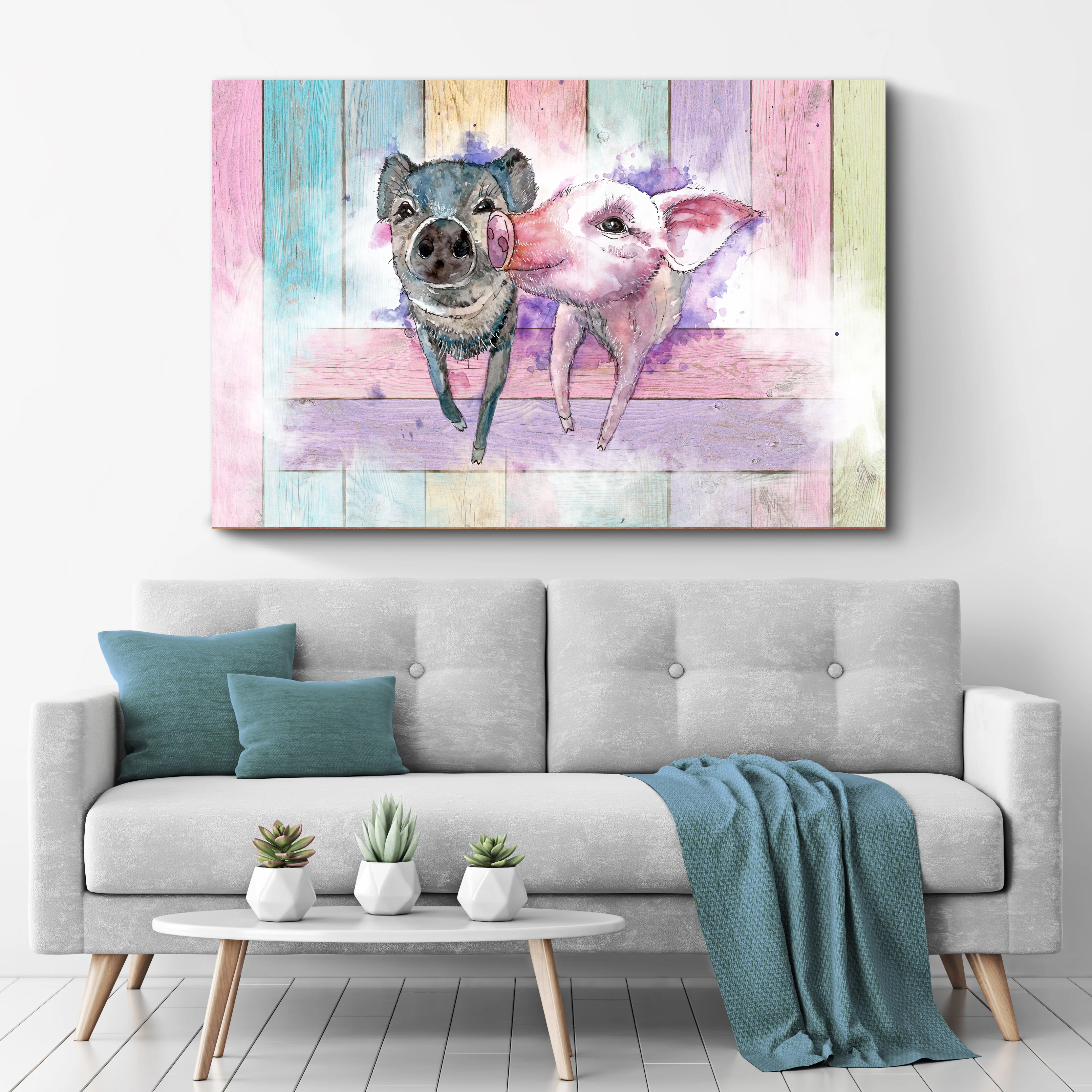 Pastel Funky Pigs Canvas Wall Art - Image 3