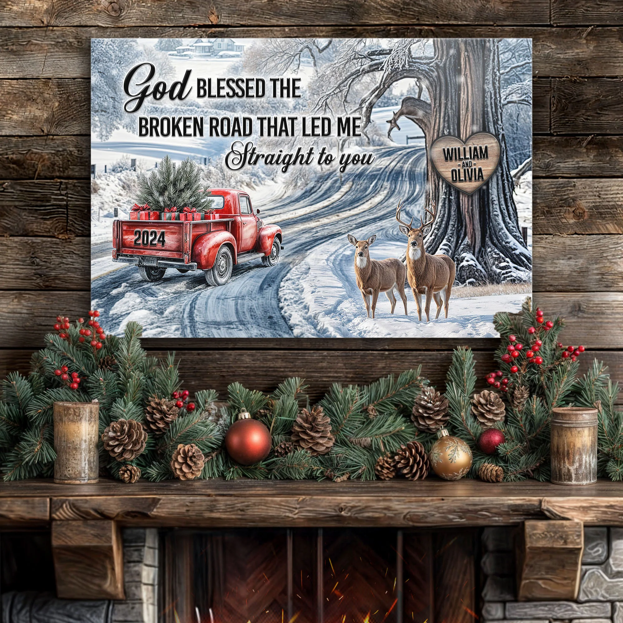Personalized God Blessed The Broken Road Christmas Sign II - Image 2