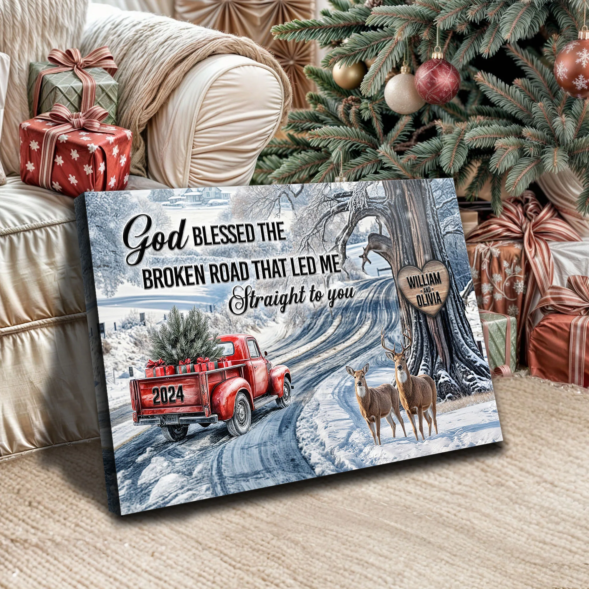 Personalized God Blessed The Broken Road Christmas Sign II - Image 3