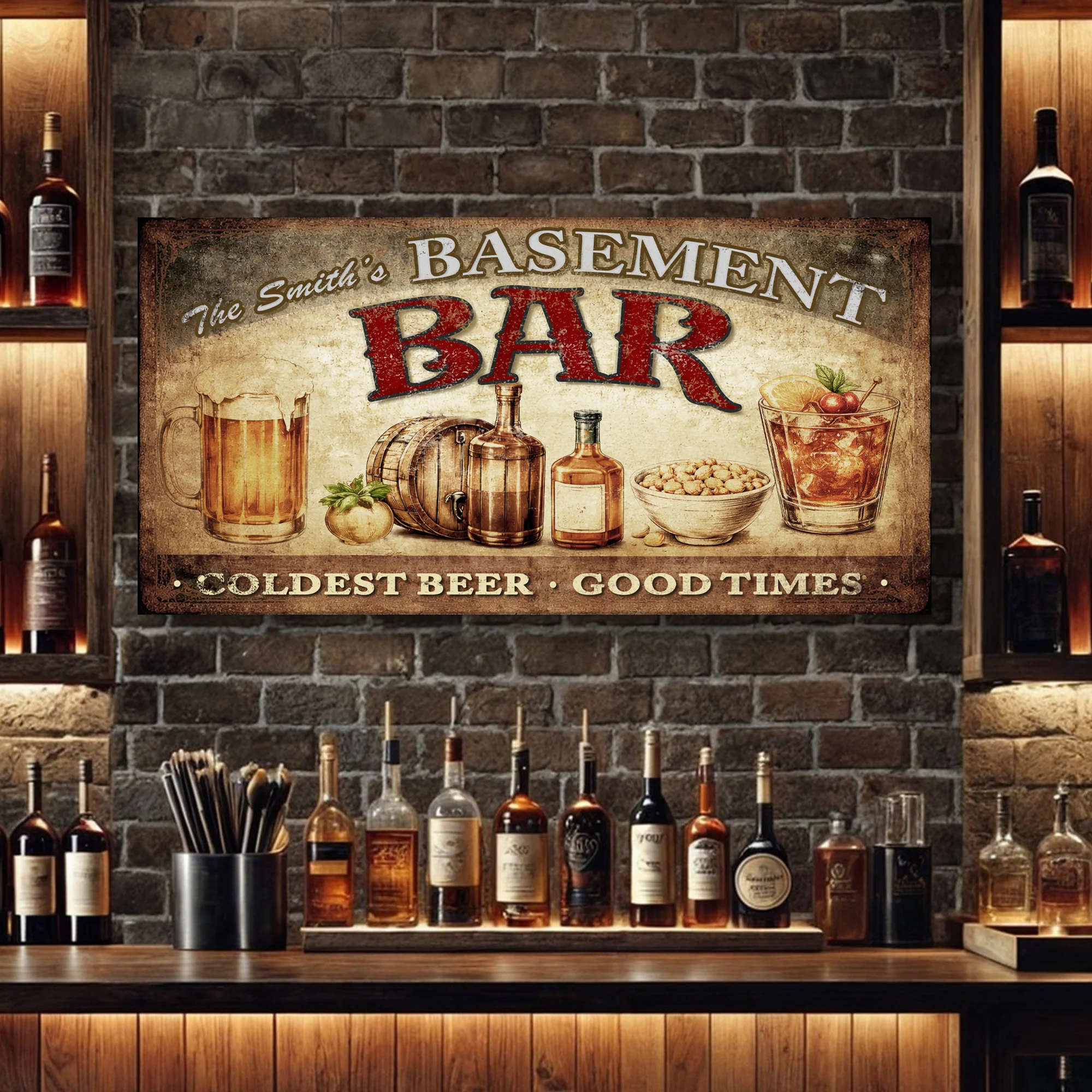 Personalized Rustic Basement Bar Wall Sign - Image 2