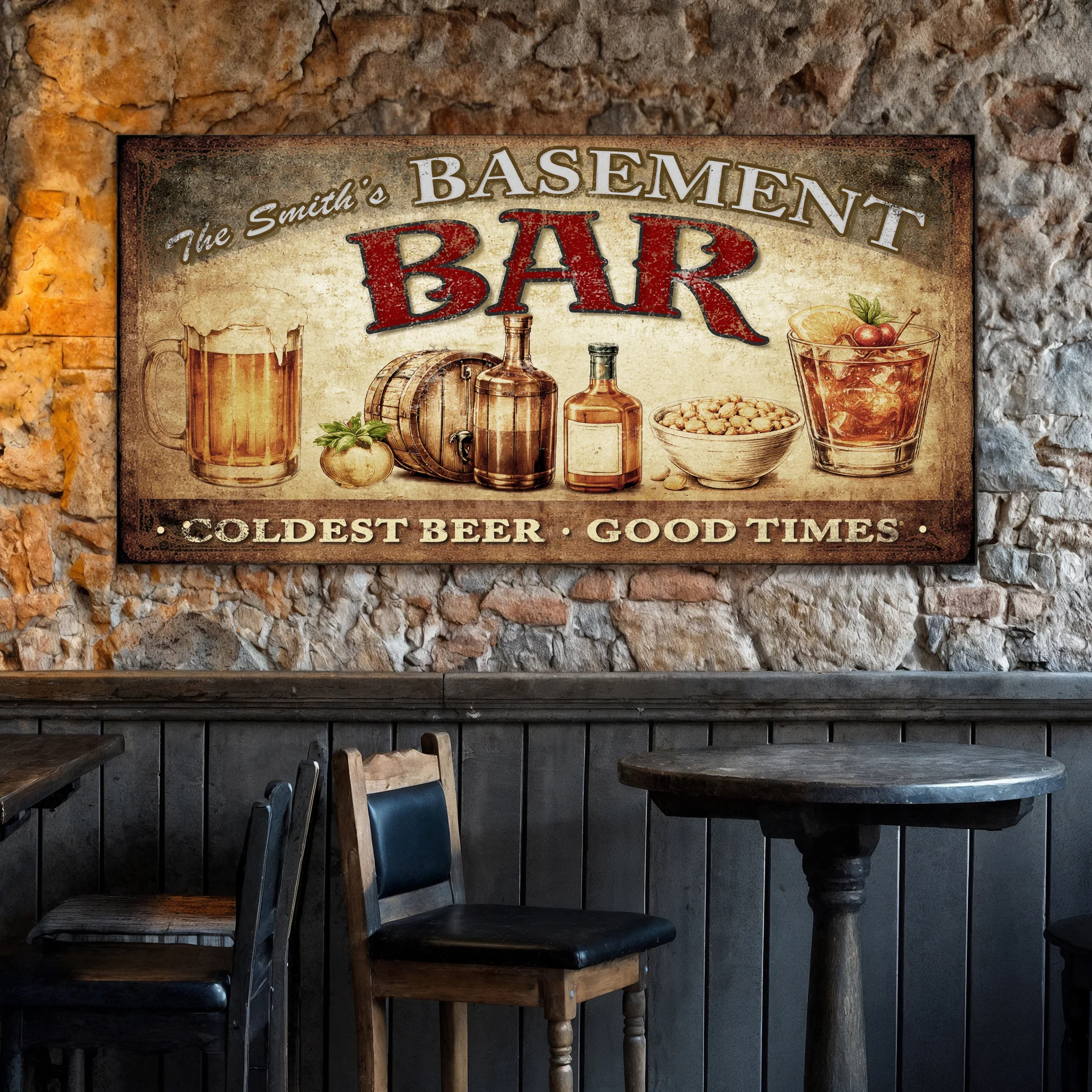 Personalized Rustic Basement Bar Wall Sign - Image 6