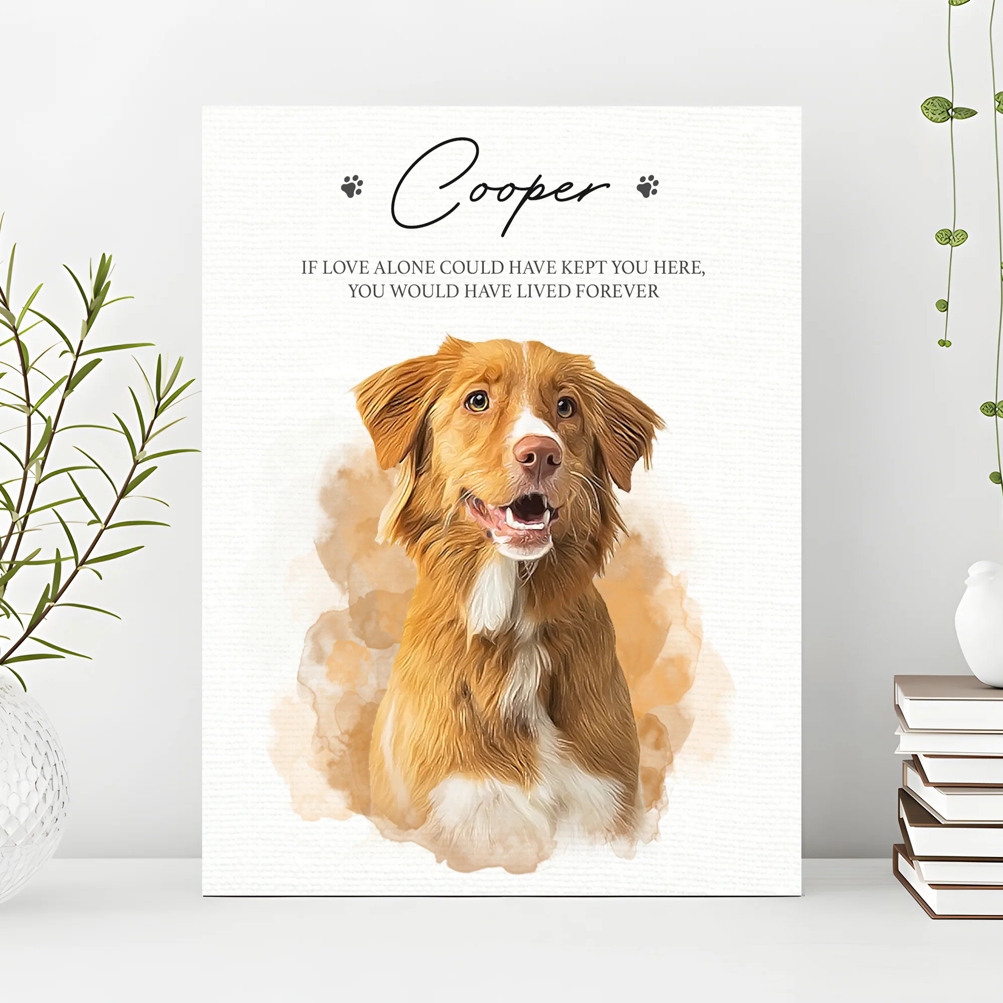 Pet Memorial Portrait Watercolor Sign If Love Alone - Image 2