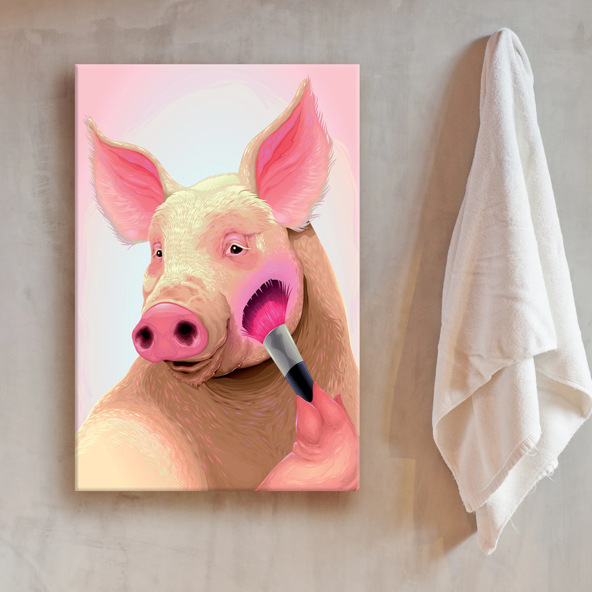 Pink Blushed Pig Canvas Wall Art - Image 3