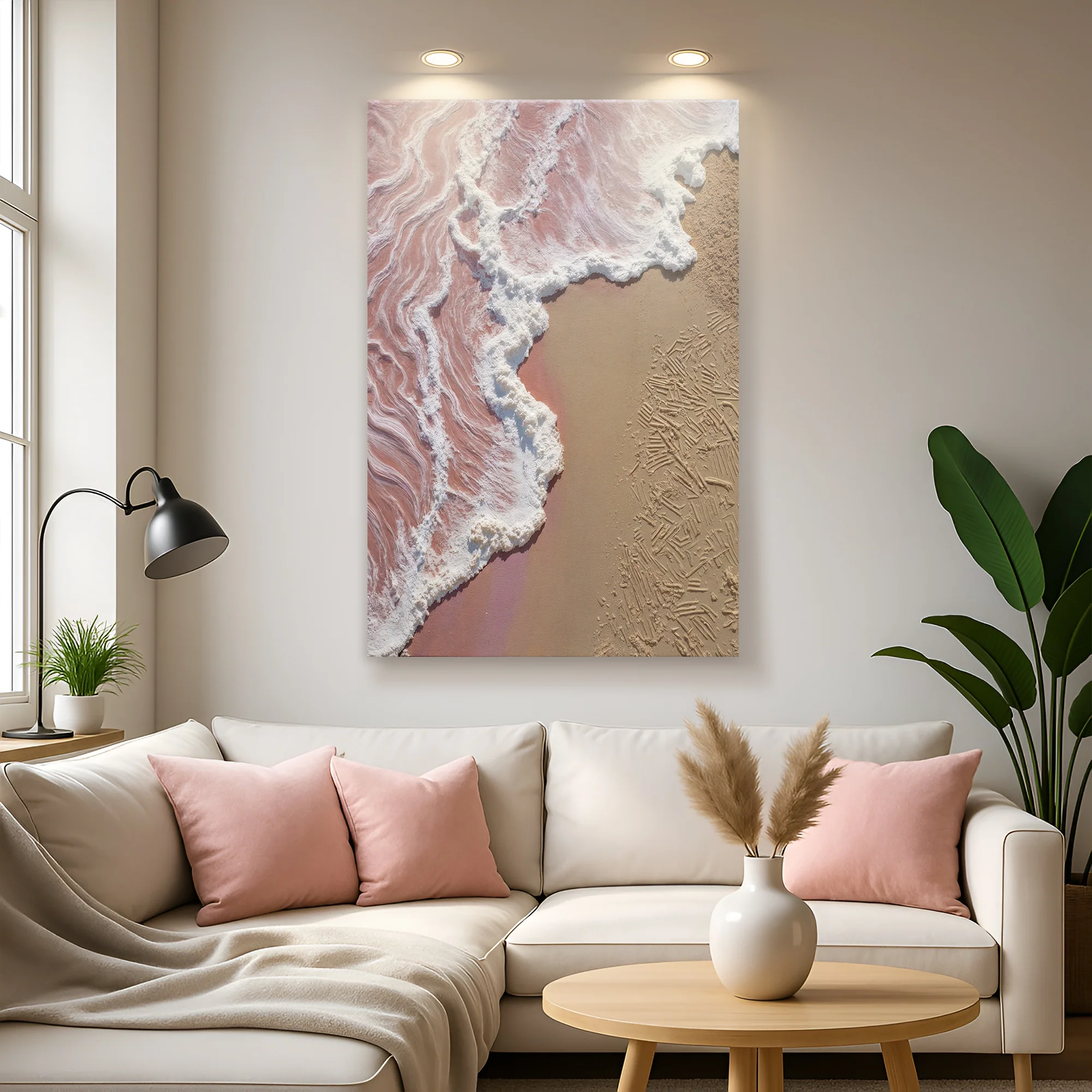 Pink Ocean Wave Abstract Textured Wall Art - Image 2