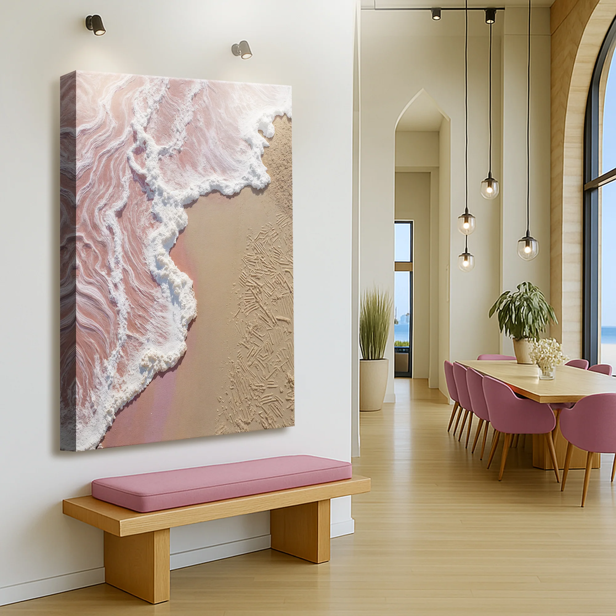 Pink Ocean Wave Abstract Textured Wall Art - Image 4
