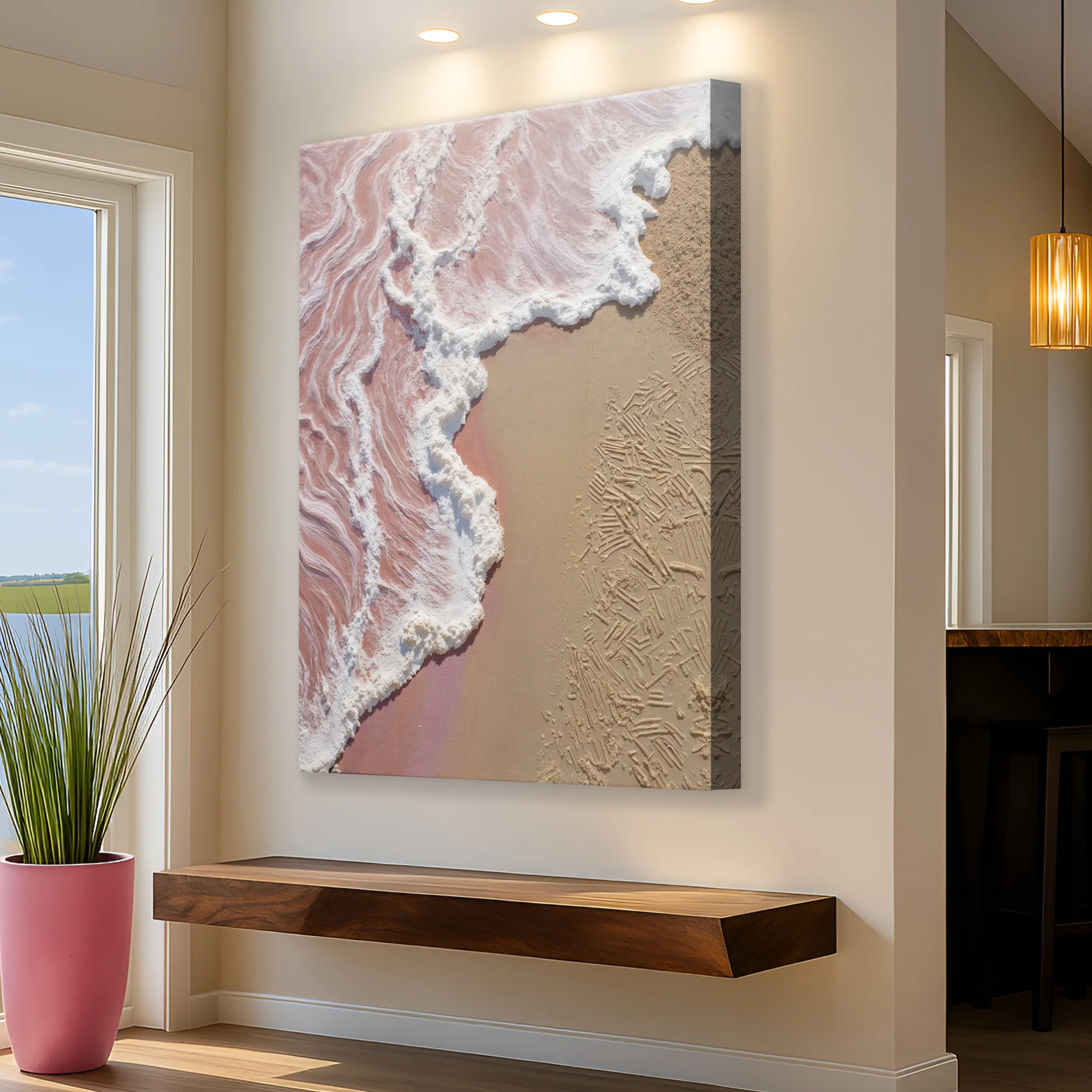 Pink Ocean Wave Abstract Textured Wall Art - Image 5