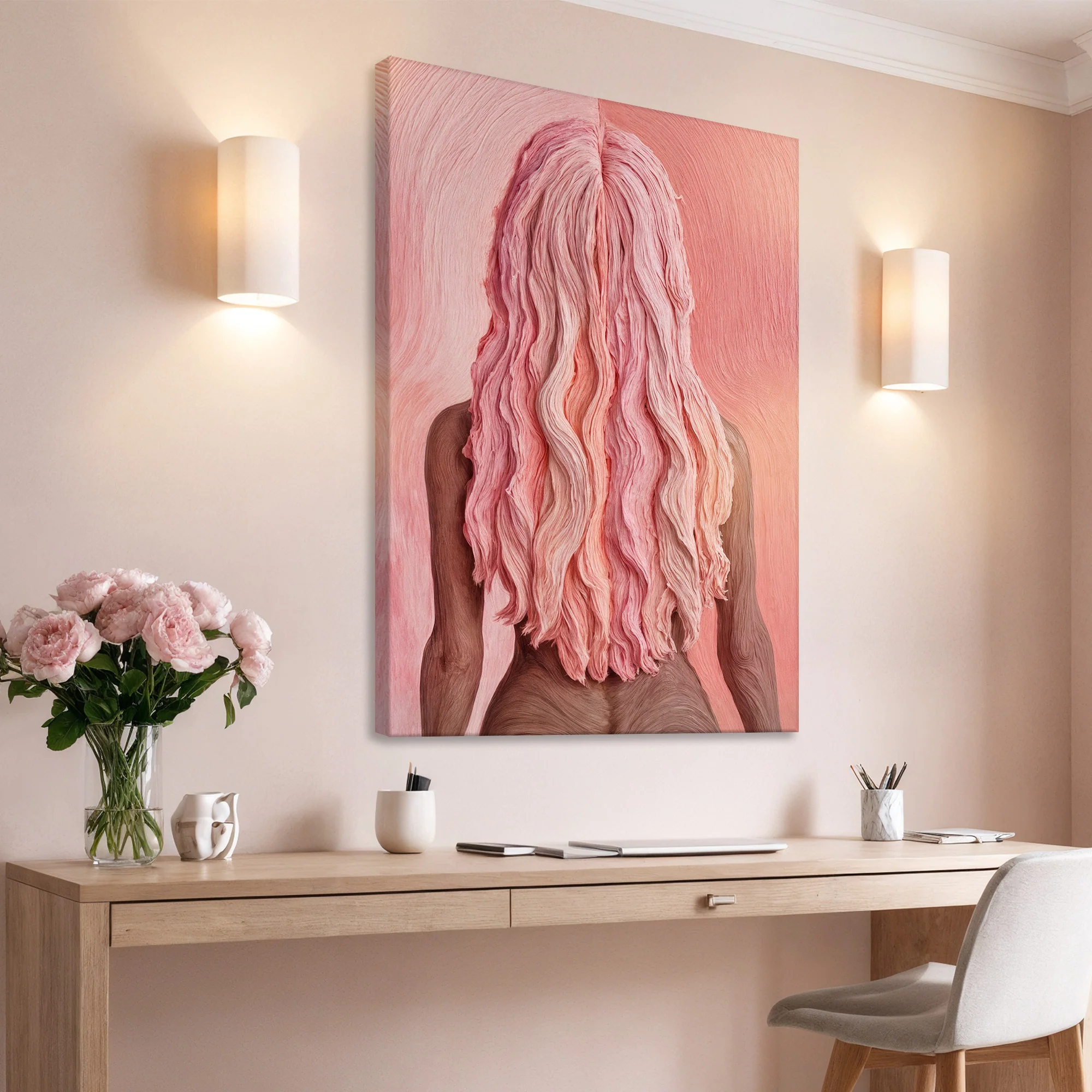 Pink Woman in Coral Abstract Wall Art - Image 2