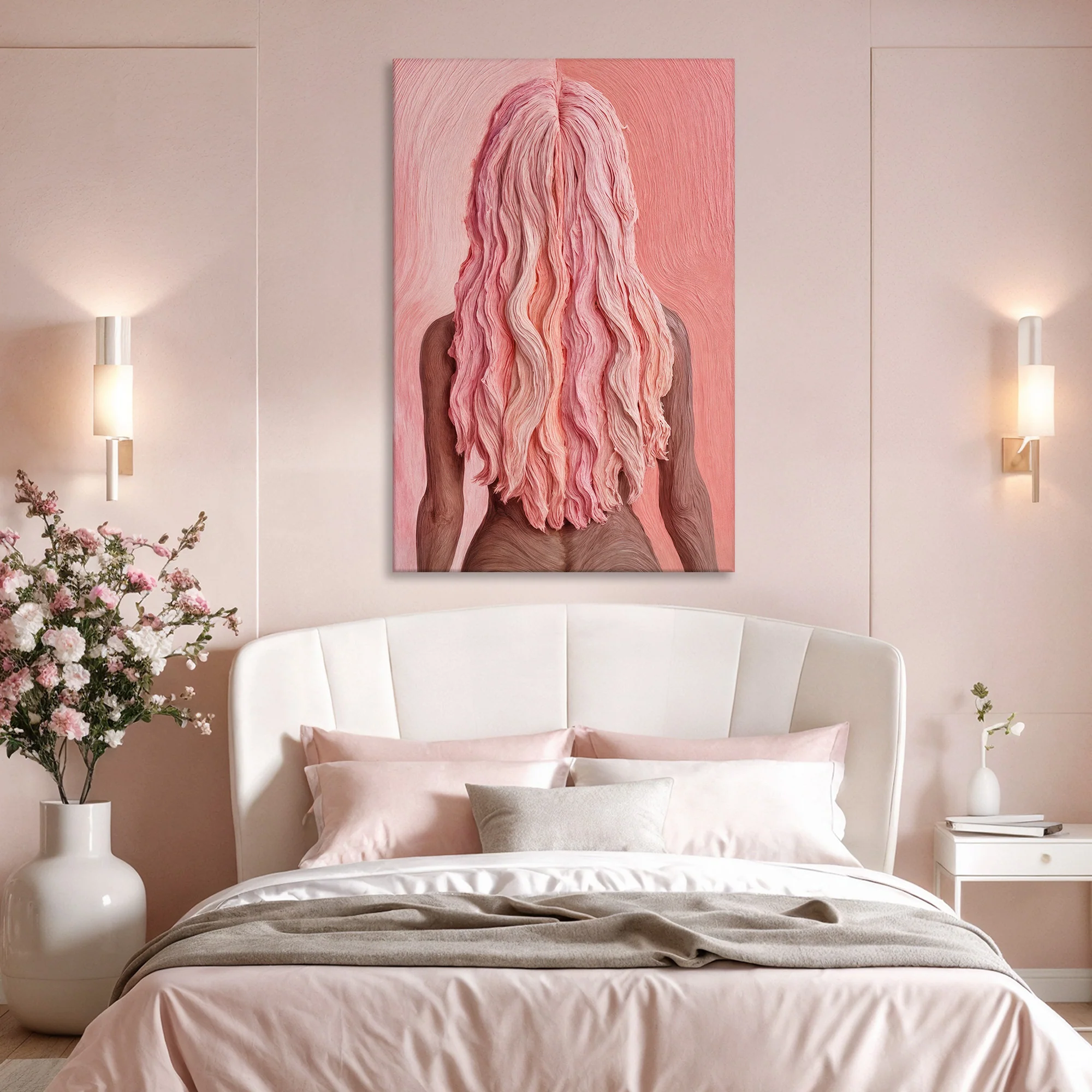 Pink Woman in Coral Abstract Wall Art - Image 3
