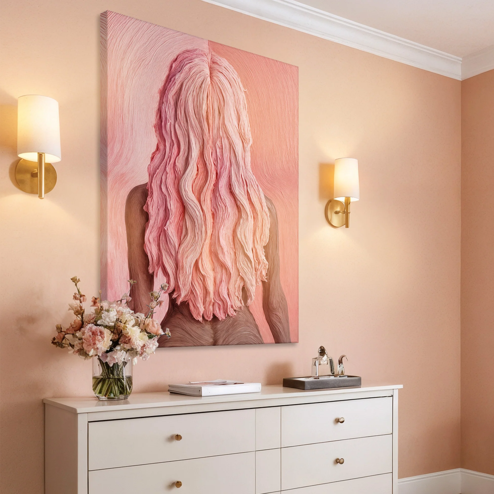 Pink Woman in Coral Abstract Wall Art - Image 4