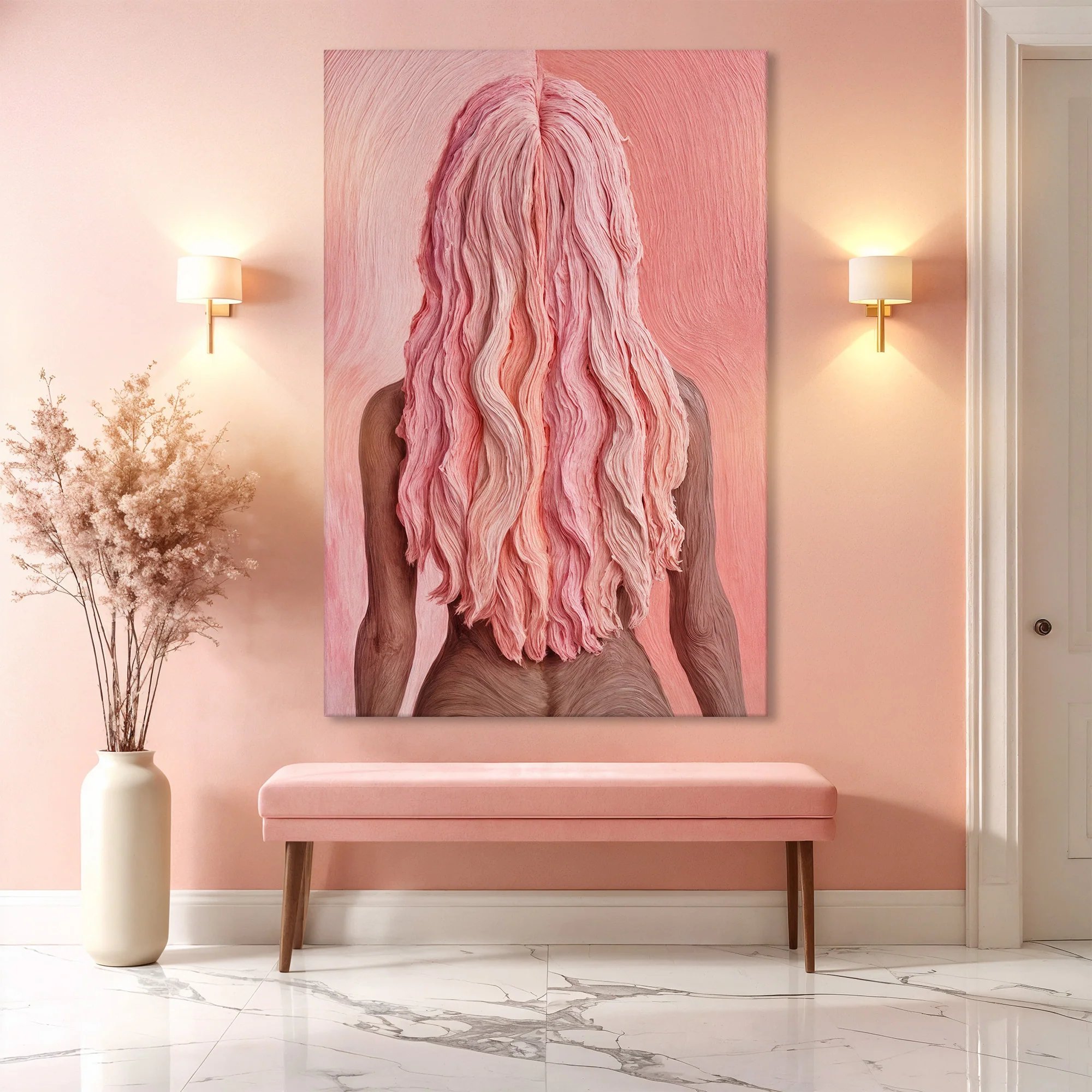 Pink Woman in Coral Abstract Wall Art - Image 5