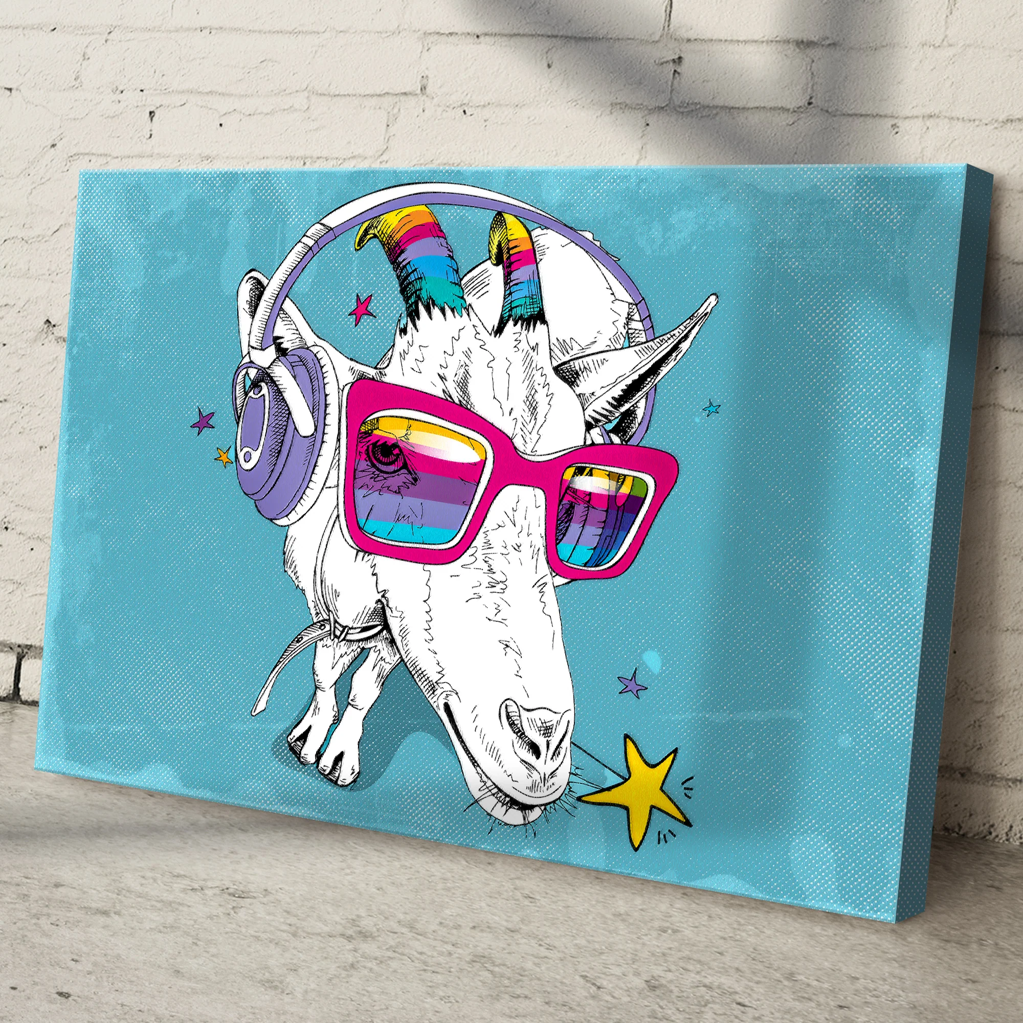 Rainbow Cool Goat Canvas Wall Art - Image 2