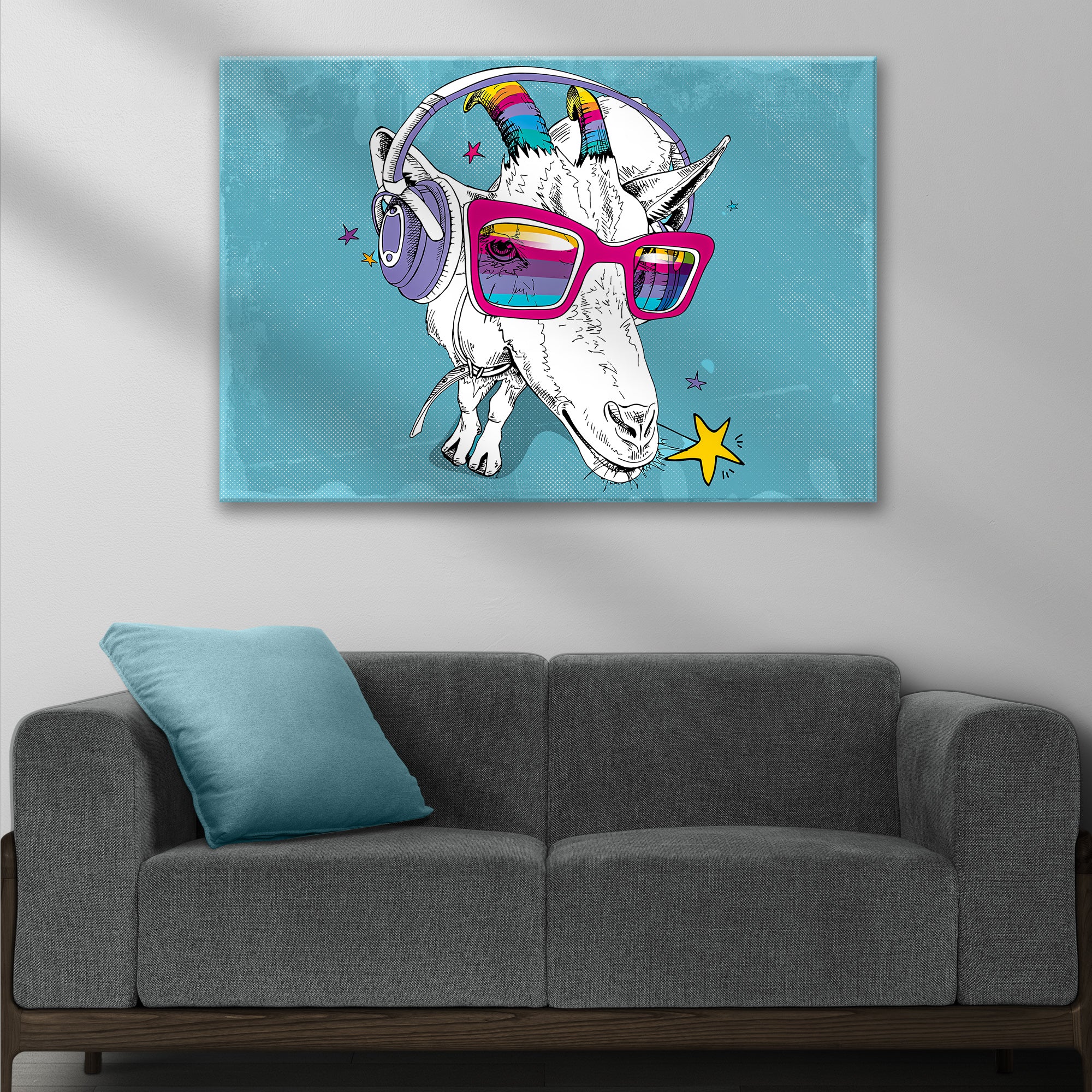 Rainbow Cool Goat Canvas Wall Art - Image 3